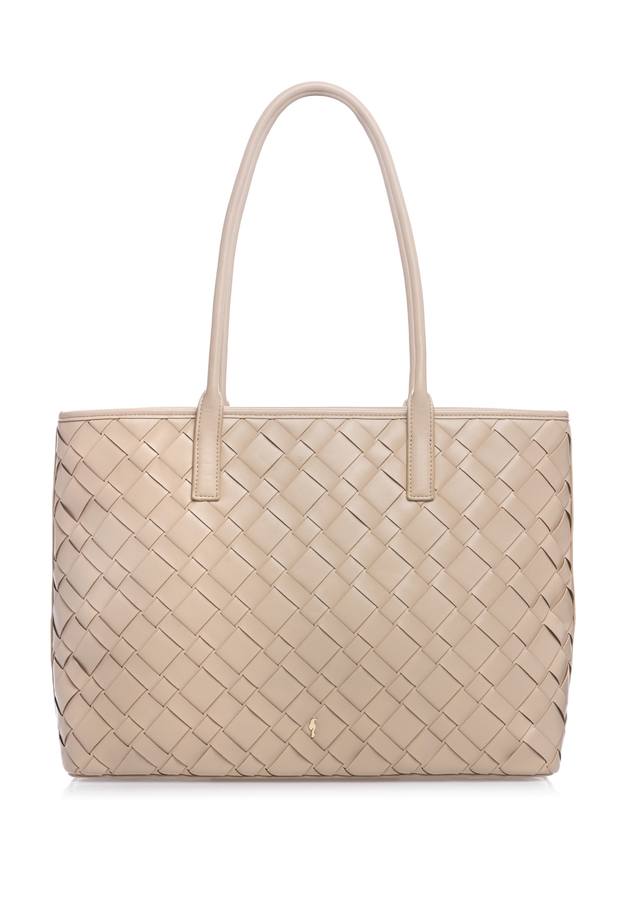 Large light beige women's handbag with braid TOREC-1168-1A(W26), front product view on white background.