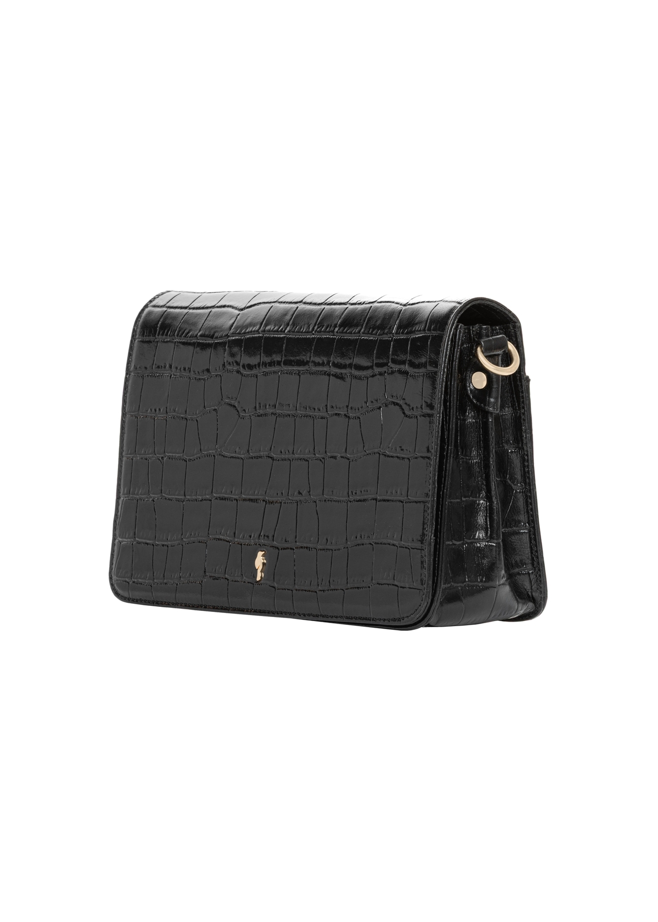 Black leather croco handbag TORES-1324-9G(Z26). Side view, diagonal, on a white background.