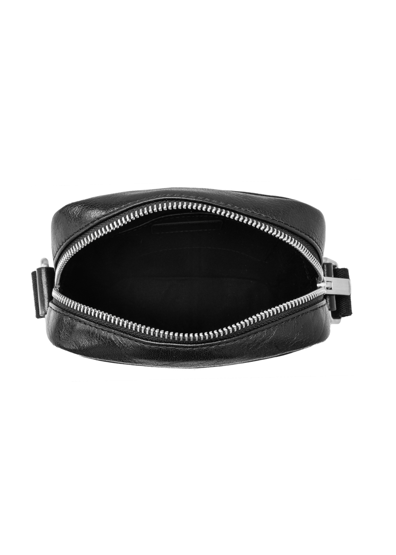 Black leather men's bag TORMS-0505-99(W26), product view inside on white background.