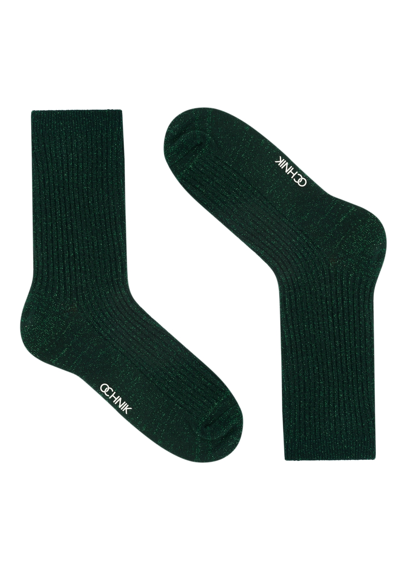 Green shiny women's socks SKADT-0074-51(Z25), product view without packaging on white background.