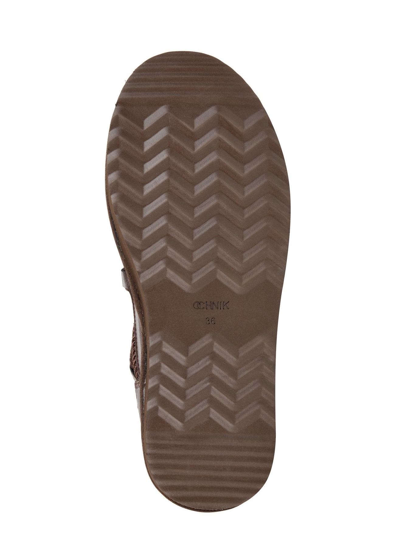 Chocolate women's snow boots BUTYD-1221-1I(Z26), view of the sole of the product on a white background.