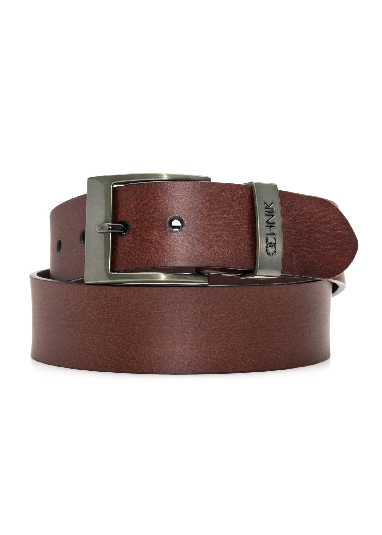 Men's brown leather belt PASMS-0274-89(Z25), product view from the front on a white background.