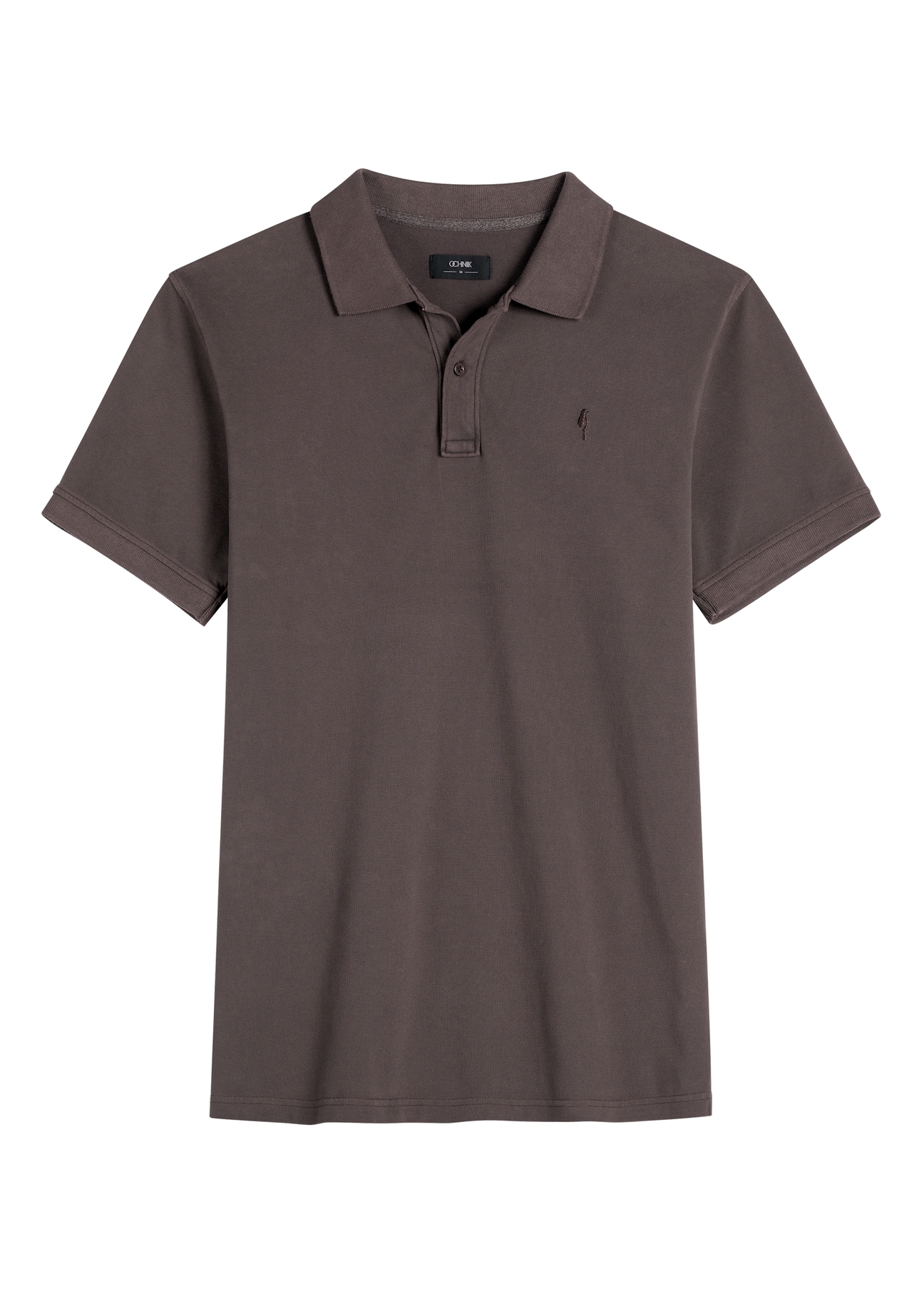Men's brown polo shirt POLMT-0055A-1I(W26), front product view on white background.