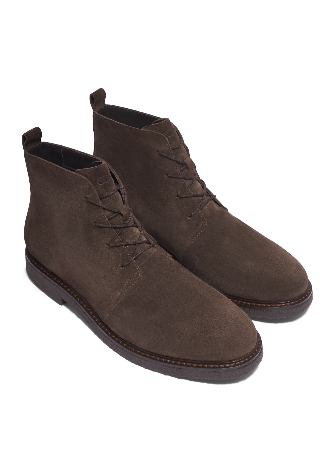 Dark brown suede men's ankle boots BUTYM-0545-1I(Z26), diagonal product view on white background.
