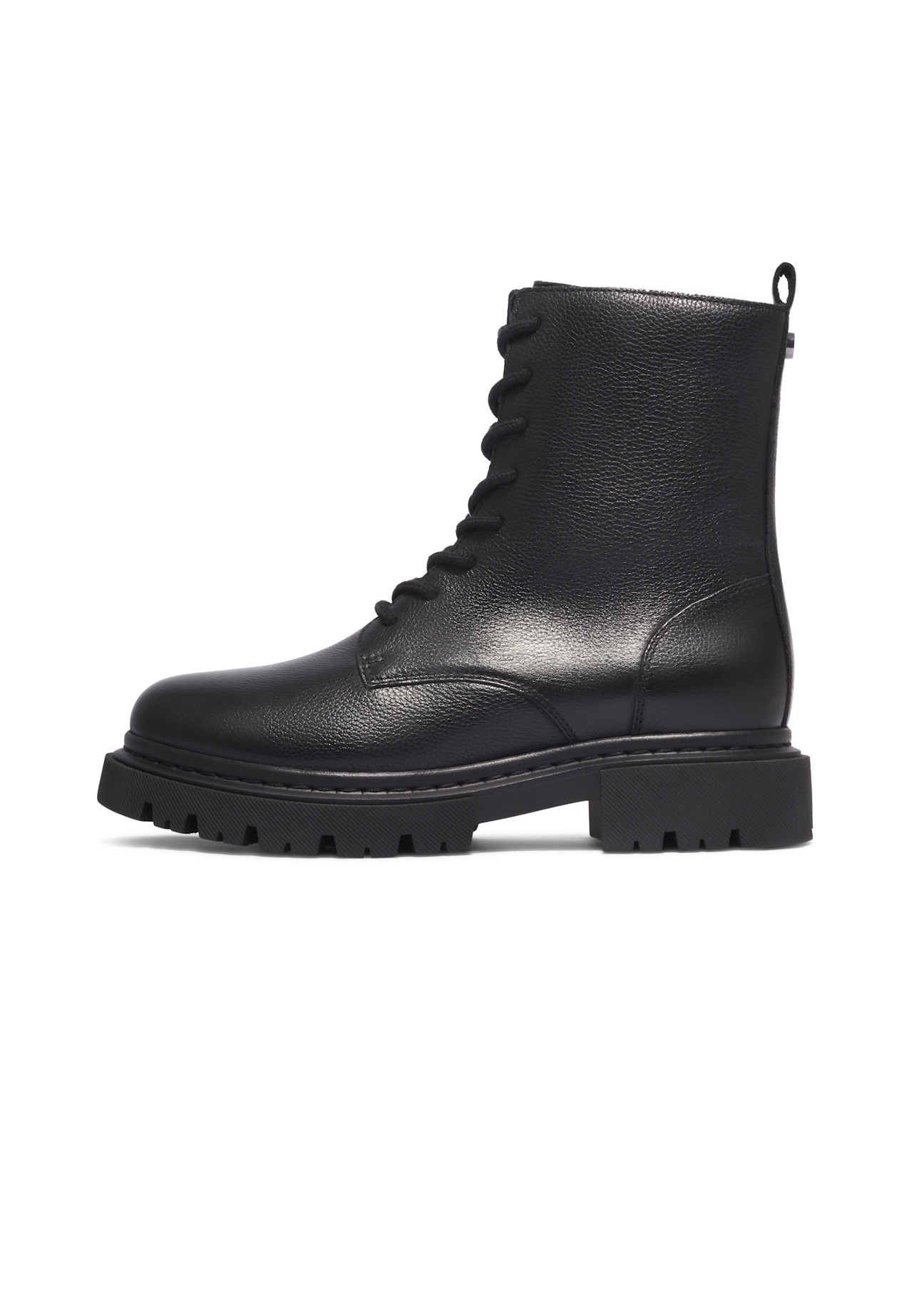 Women's leather ankle boots in black BUTYD-1297-99(Z26), side view of the product on a white background.