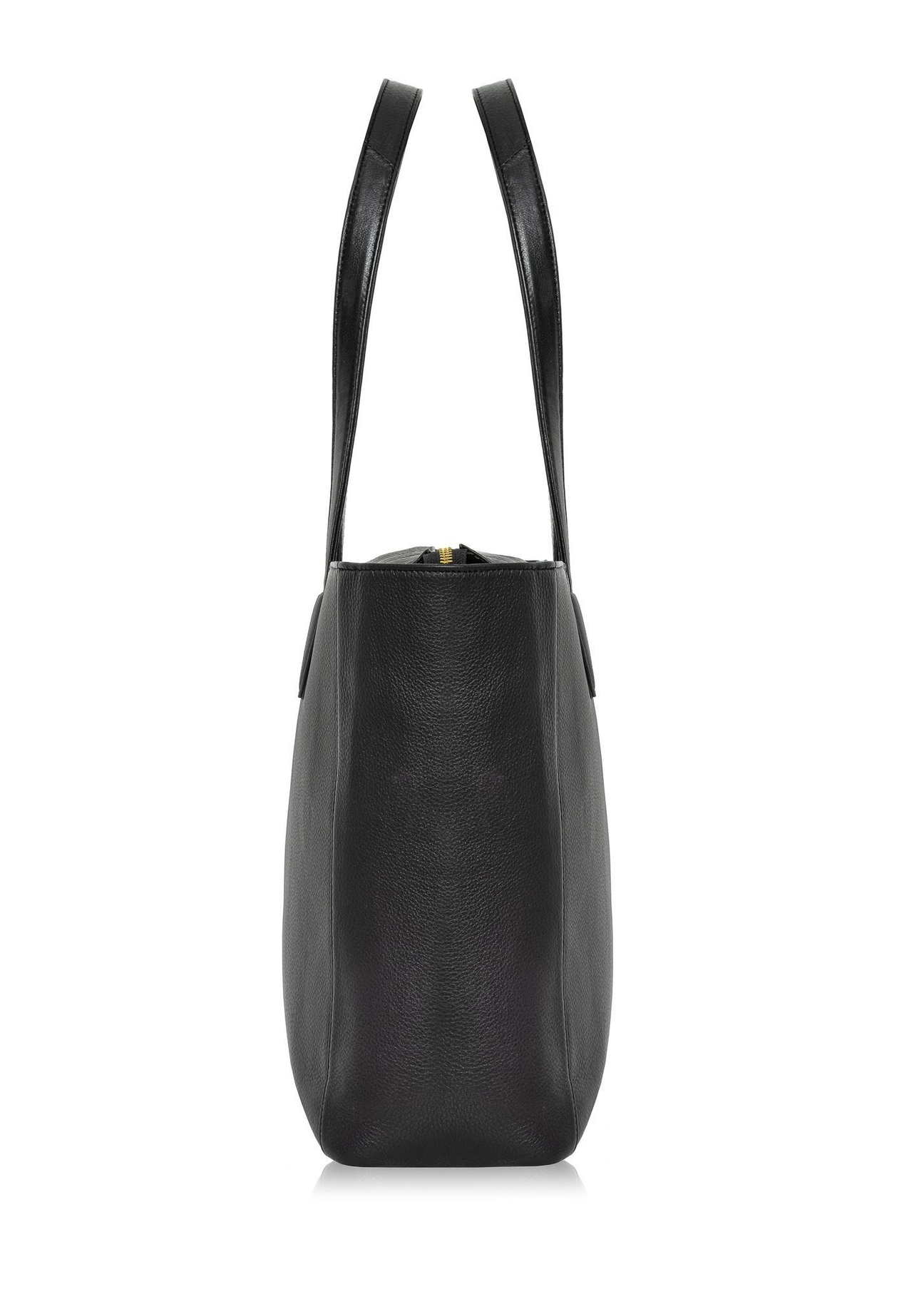 Black leather women's shopper bag TORES-0971F-99(W26) - side view on white background.