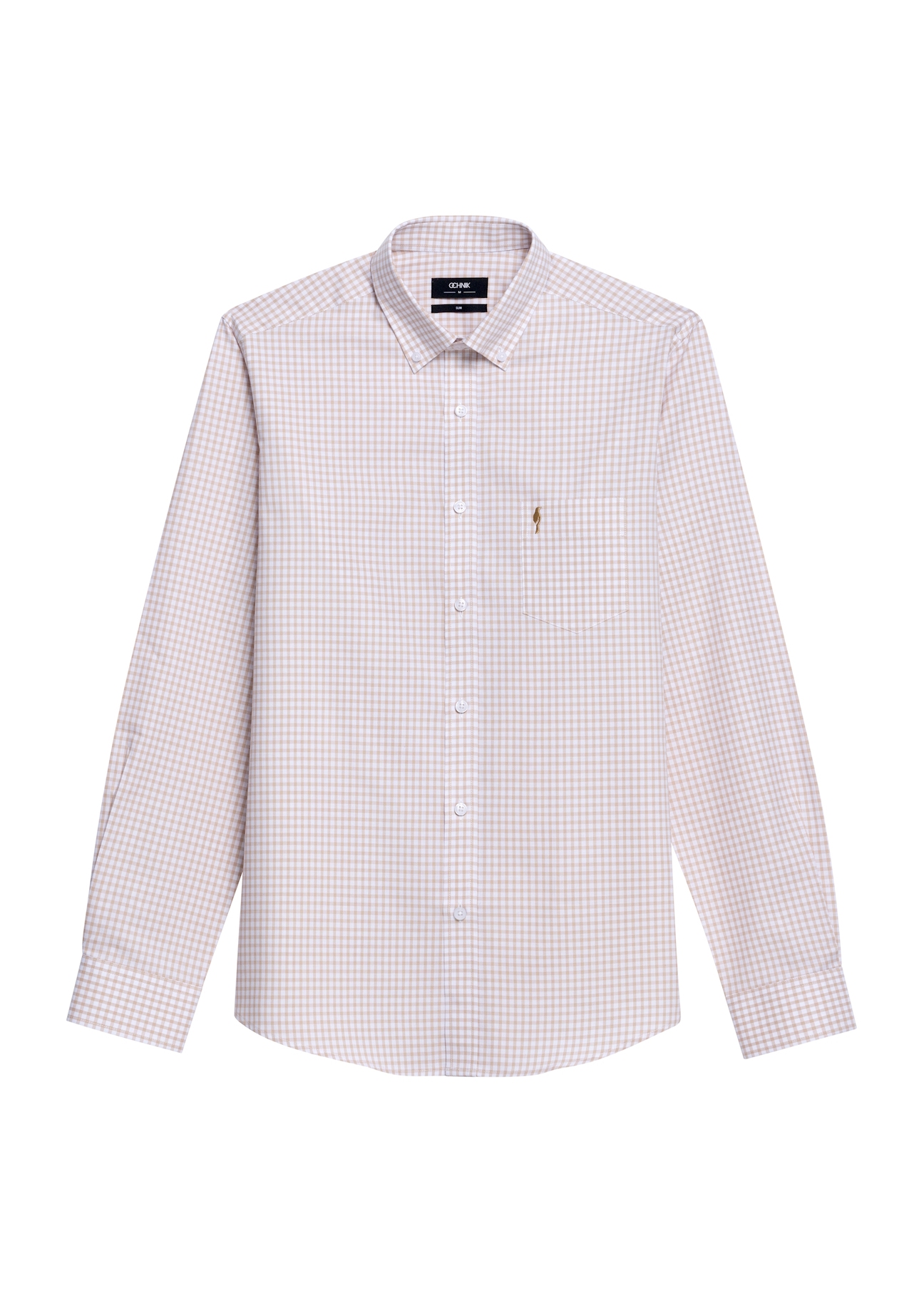 Men's cotton shirt in light beige checks KOSMT-0277-24(Z25), product visible from the front on a white background.