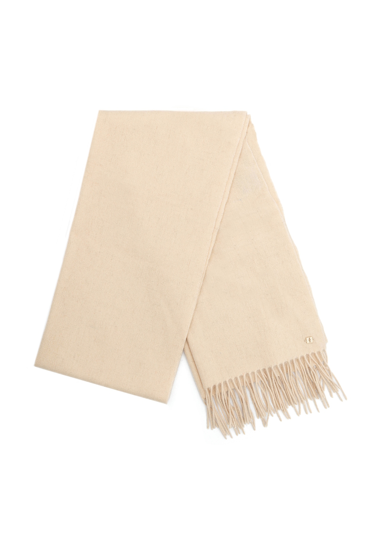 Women's woolen beige scarf SZADT-0092-81(Z25), front view of the folded product on a white background.