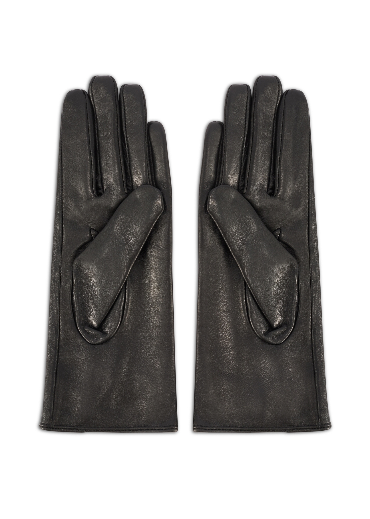 Women's leather gloves with ties REKDS-0021A-99(Z25), product view from the back on a white background.