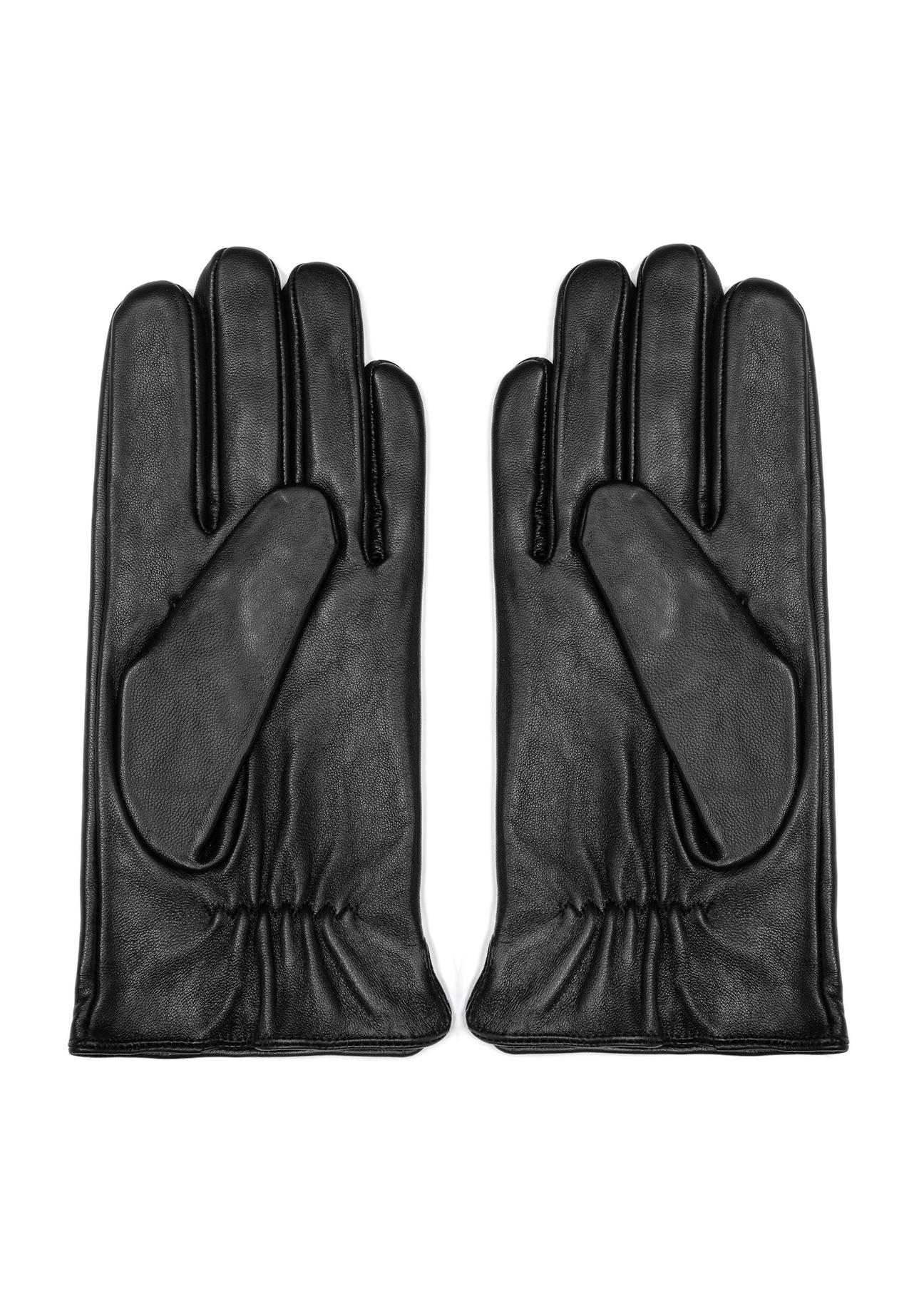 Men's leather gloves in black REKMS-0009A-99(Z26), product view from the back on a white background.