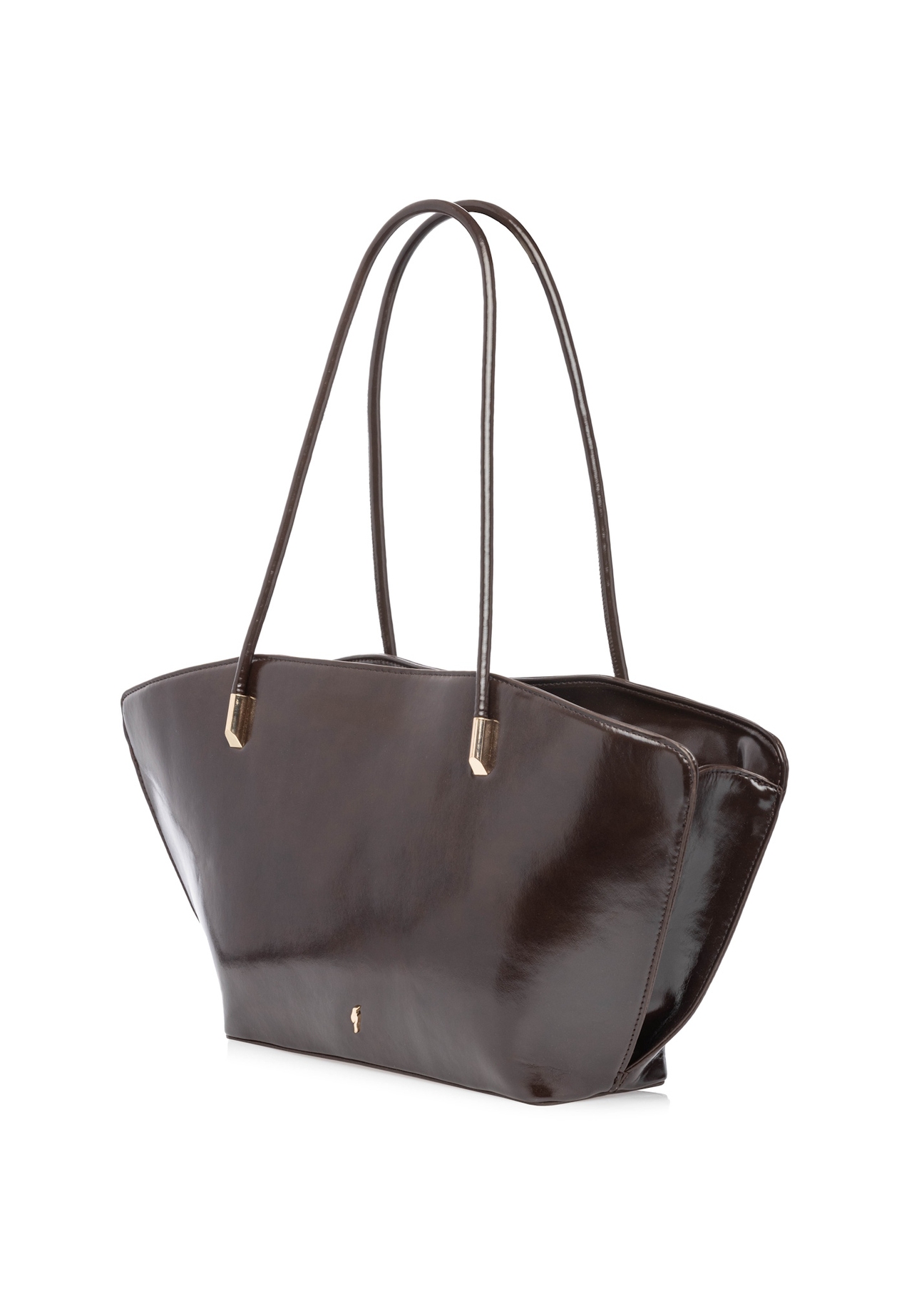 Brown women's shoulder bag TOREC-1237-1I(W26), diagonal product view on a white background.
