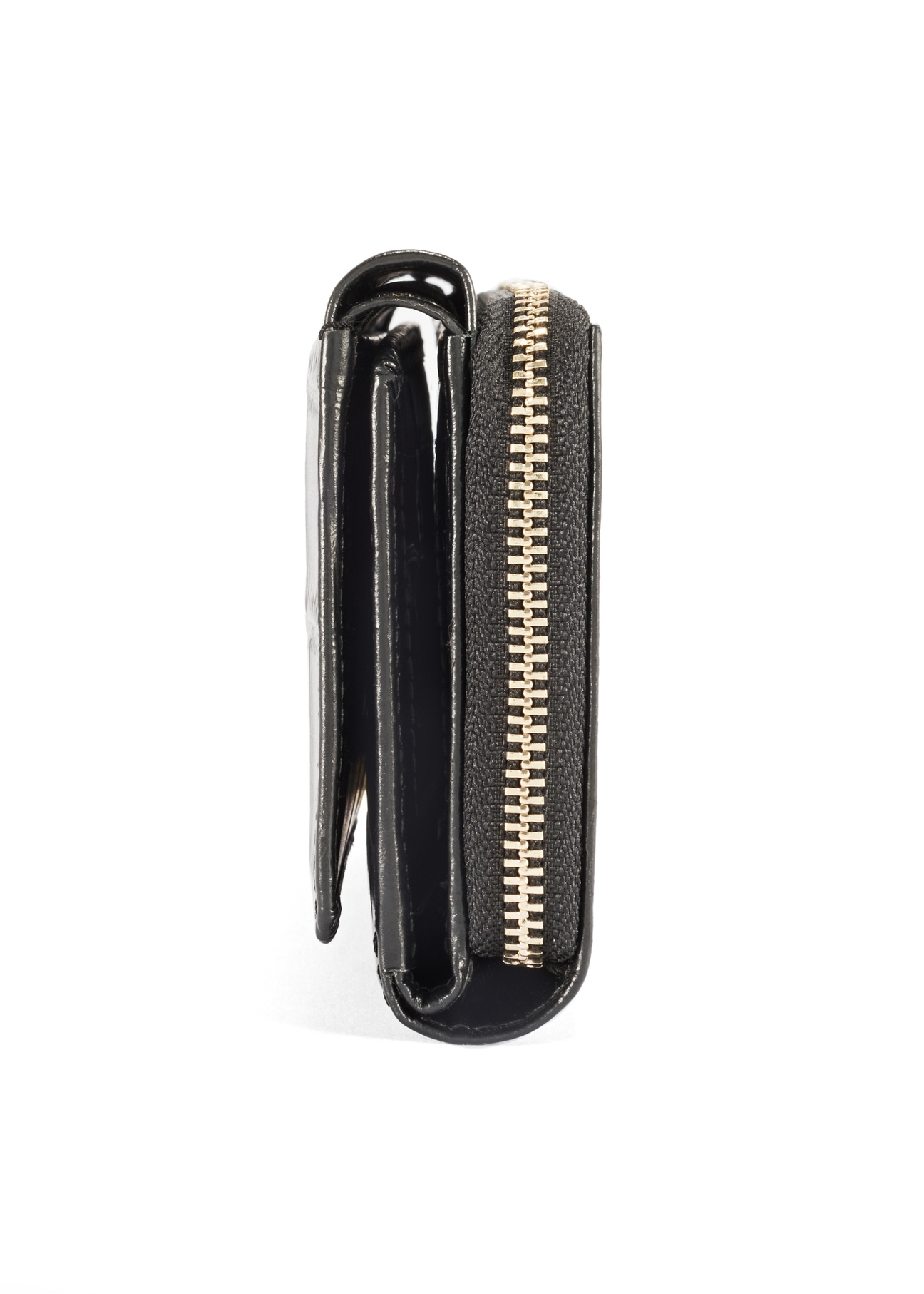 Medium croco leather women's wallet PORES-0907A-97(Z25), product view from the side on a white background.