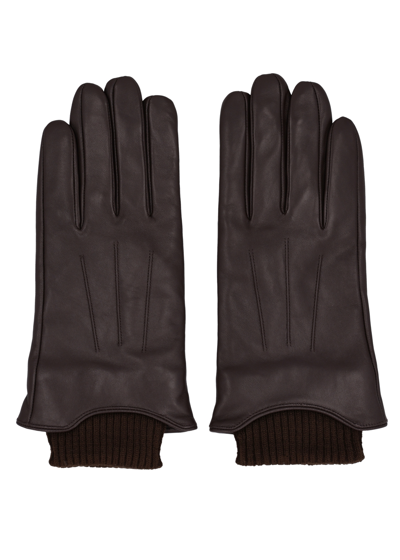 Men's brown leather gloves REKMS-0023-1I(Z26), front product view on white background.