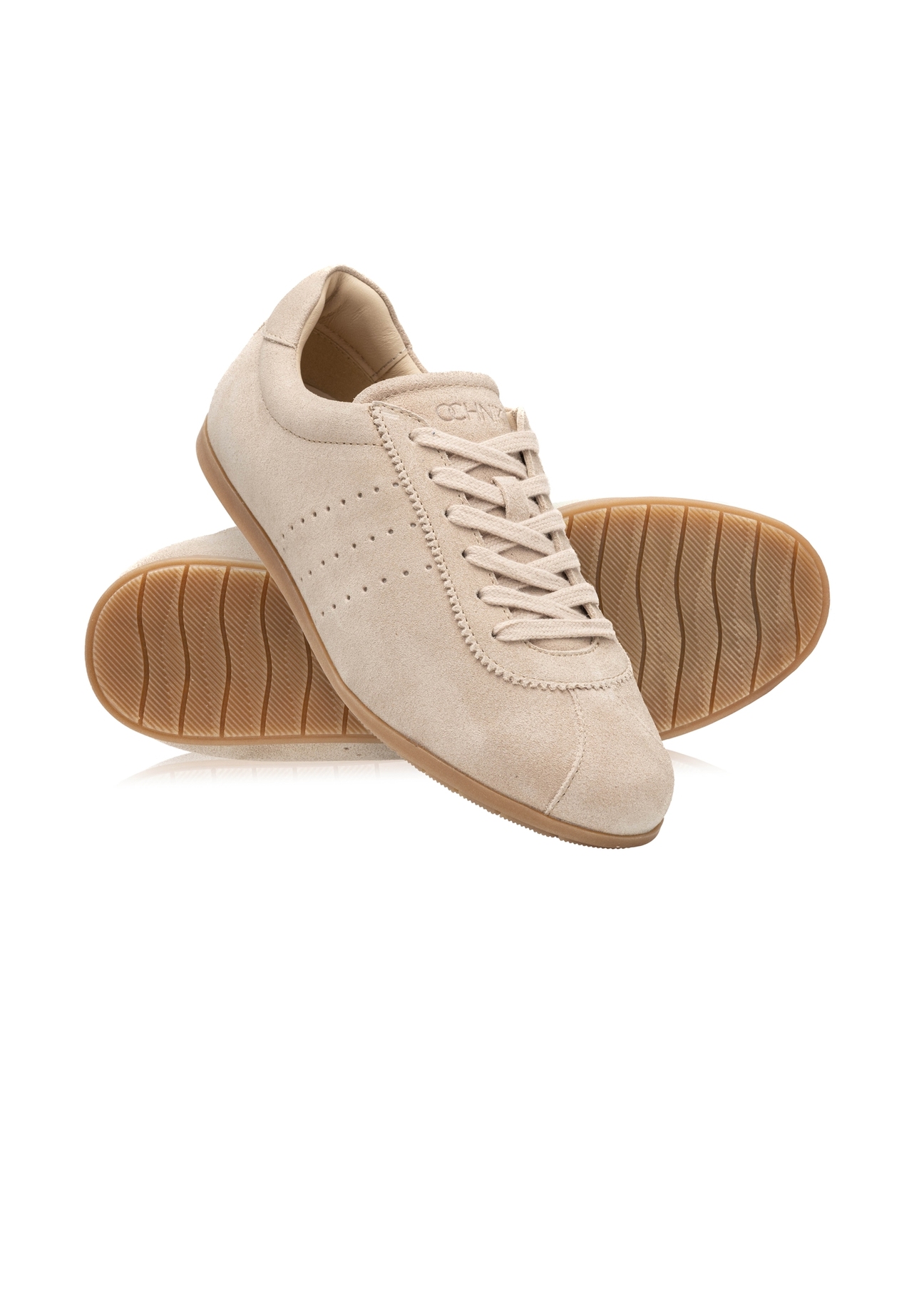 Beige suede women's shoes BUTYD-1261-1A(W26), diagonal product view on white background.