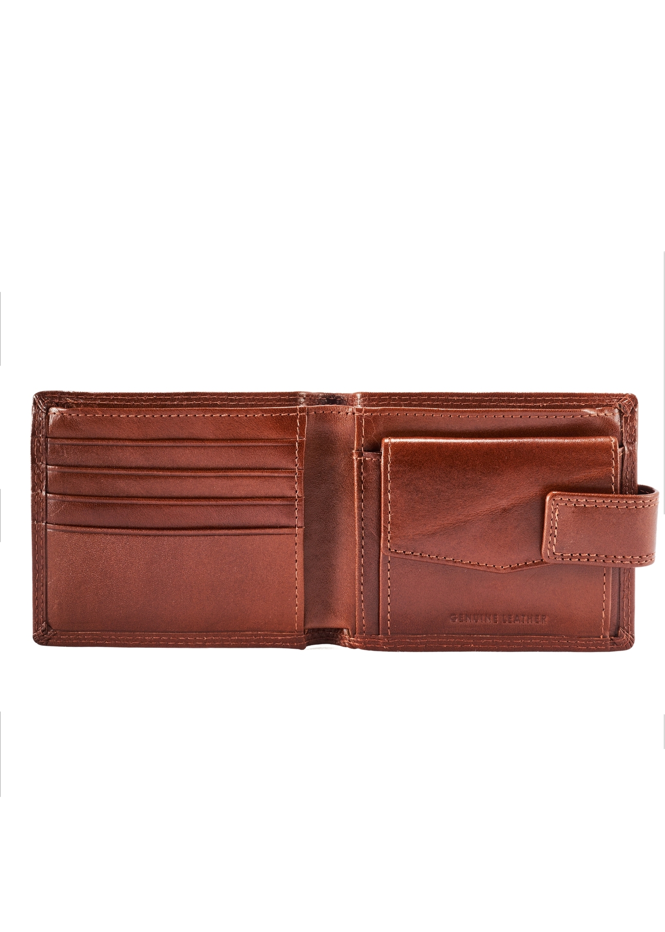 Men's brown leather wallet PL-105-87(KS), view of the inside of the product on a white background.