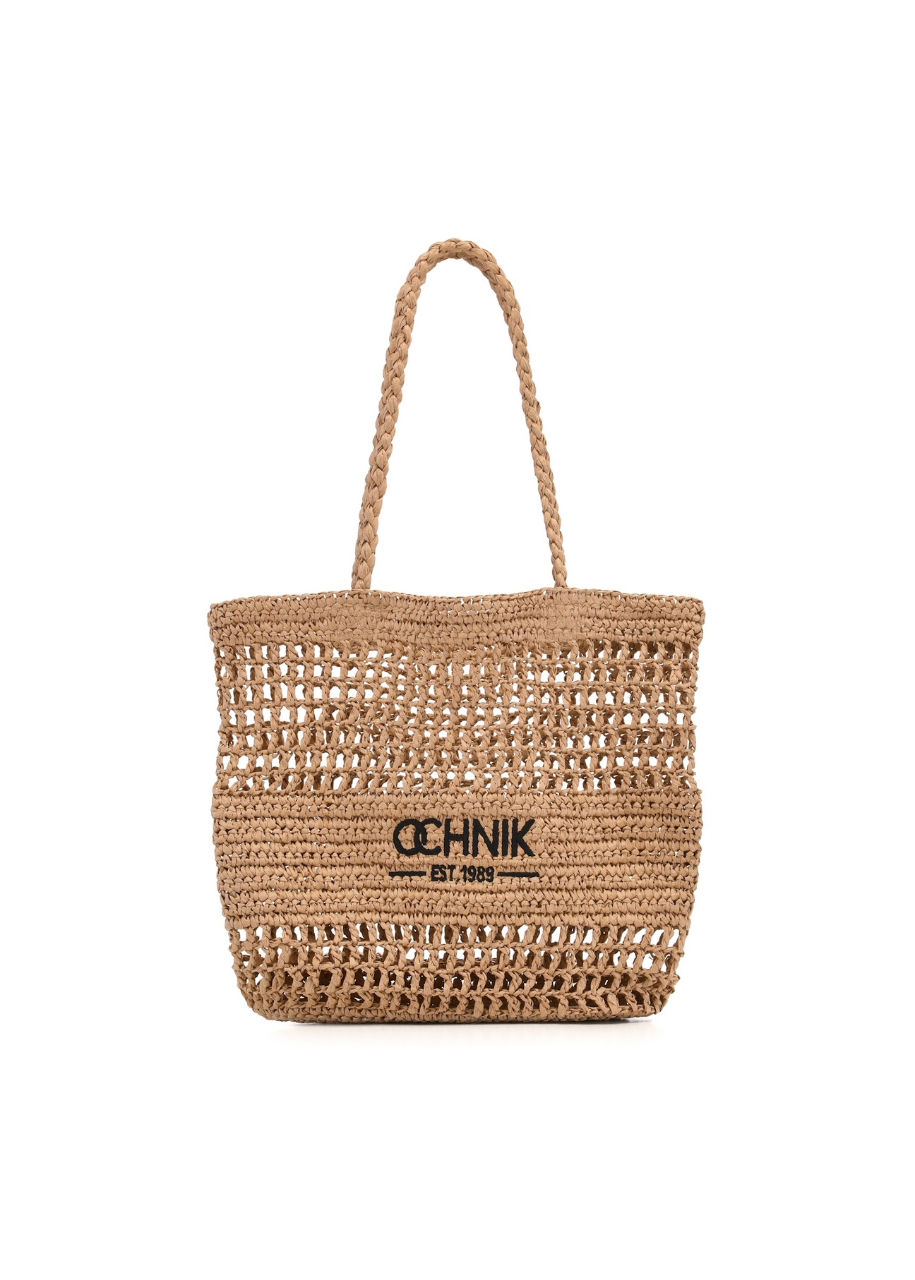 Women's straw beige shopper bag TOREC-0924-1E(W26), front product view on white background.