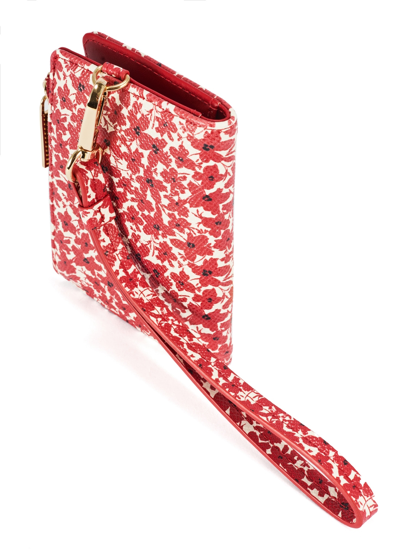 Red floral women's wallet POREC-0402-42(W25), front product view on white background.