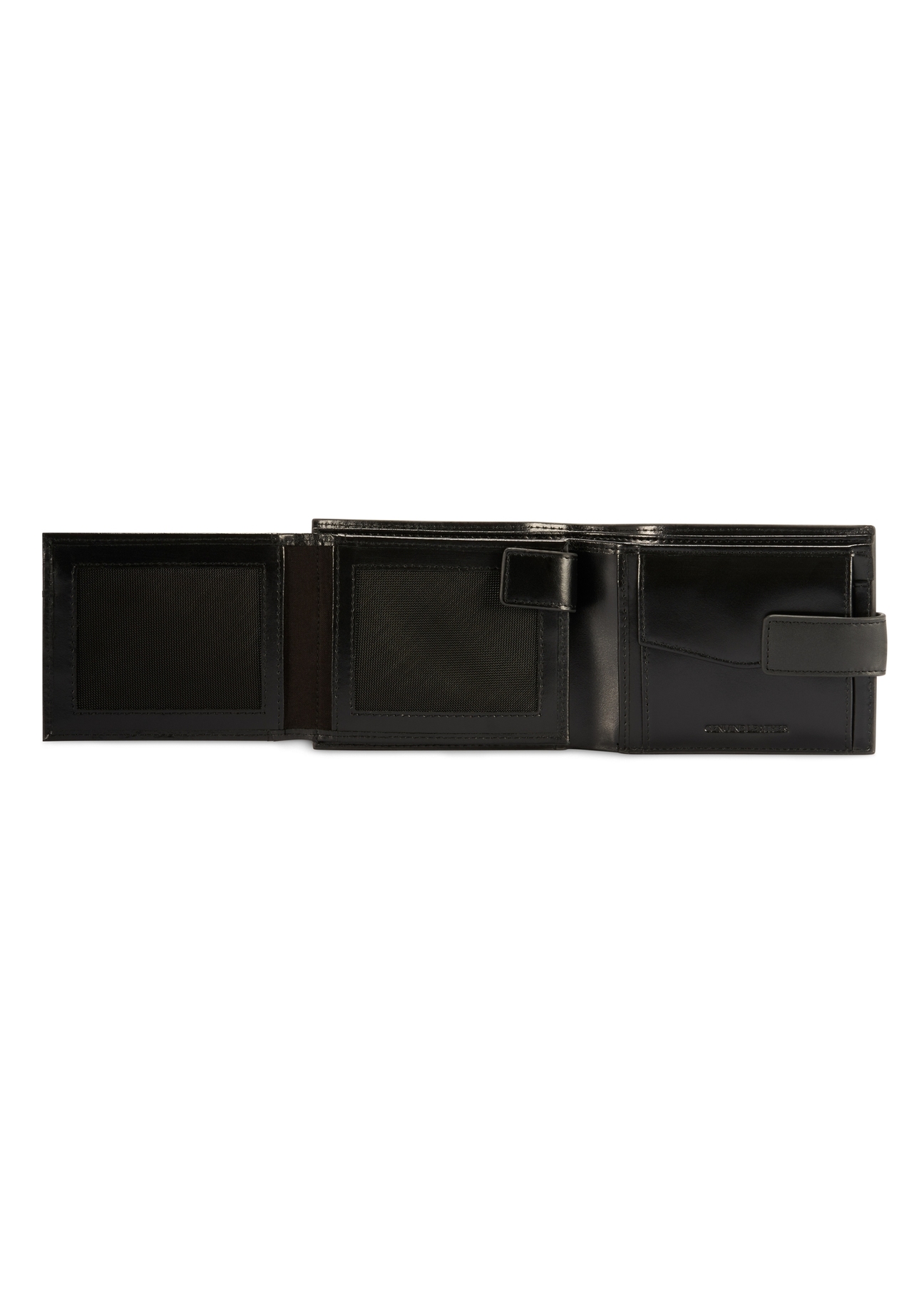Black leather men's wallet PORMS-0657-99(Z25), product view from the inside on a white background.-02