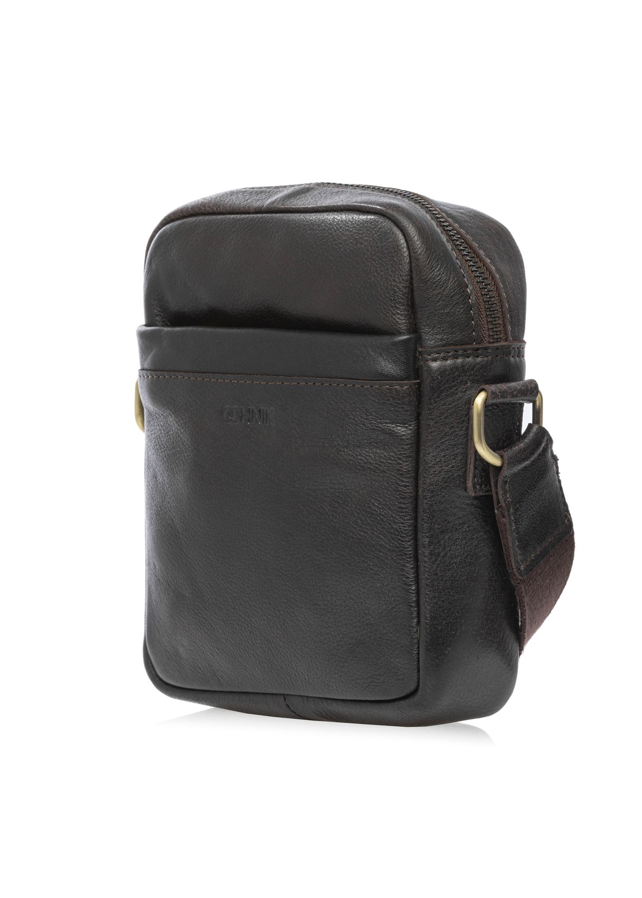 Dark brown men's leather pouch TORMS-0501-1I(W26) - diagonal product view, on a white background.