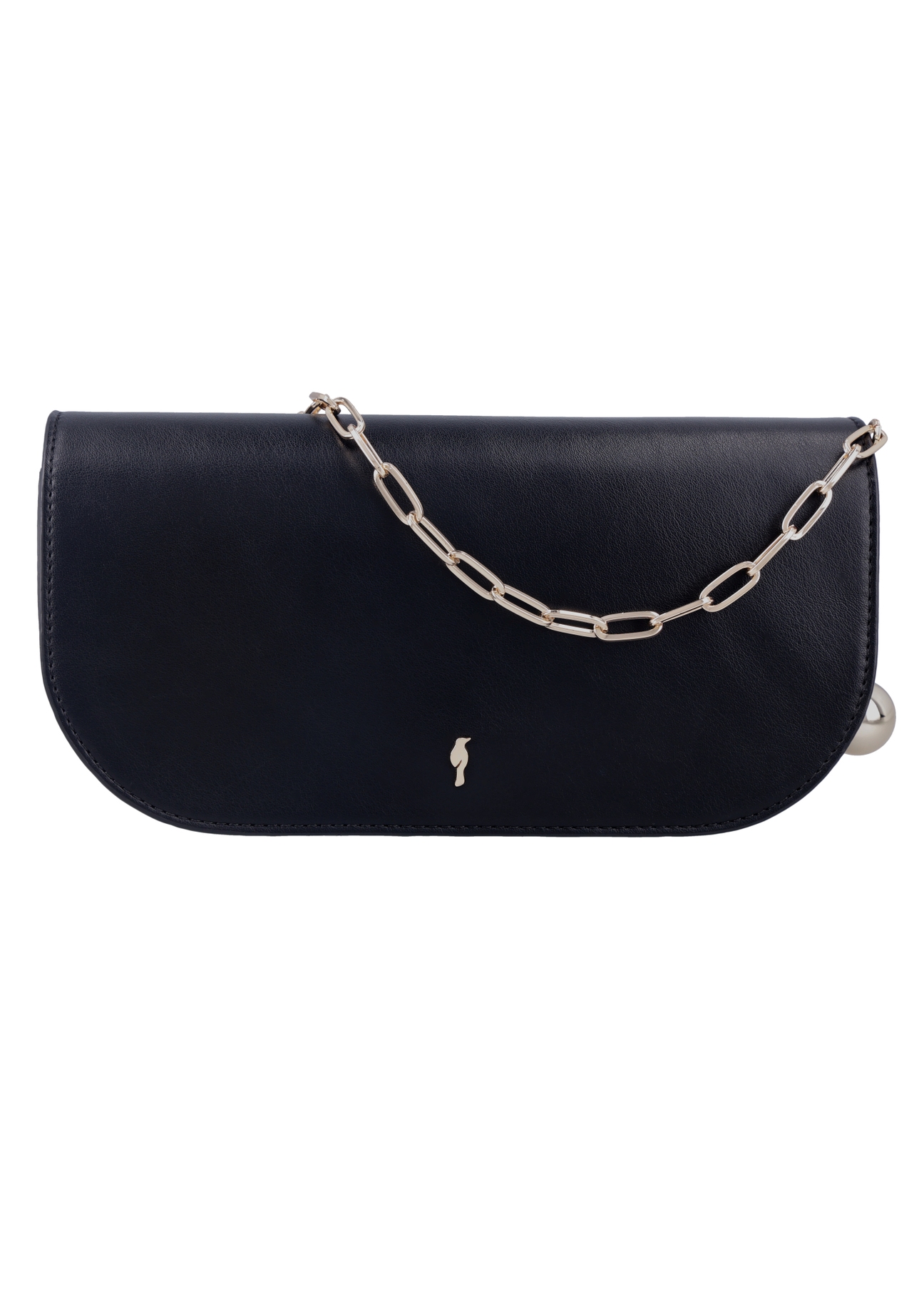 Small black elegant women's handbag with chain TOREC-1388-99(Z26), front product view on white background.