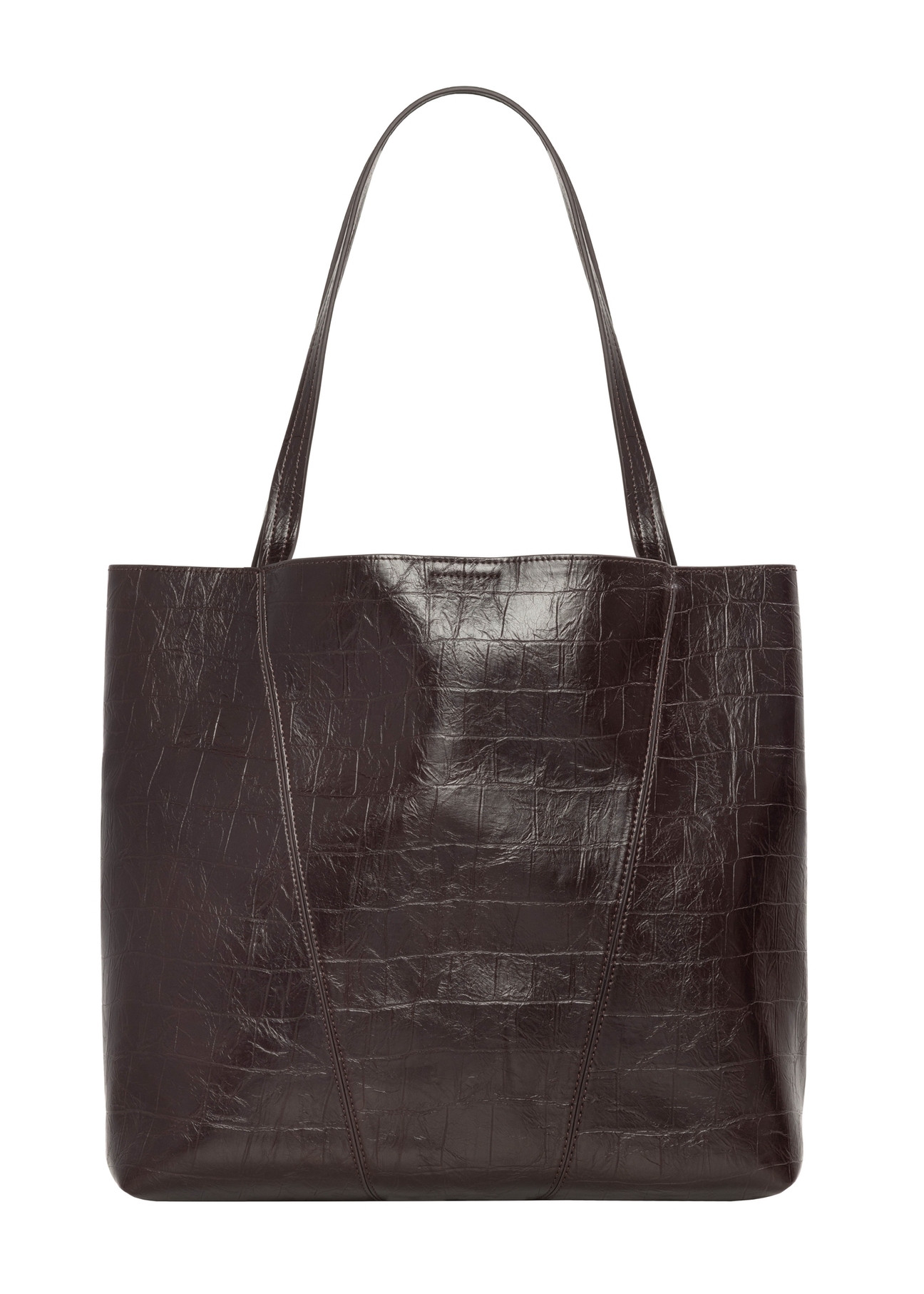 Burgundy croco women's shopper bag TOREC-1304-4D(Z26), product view from the back on a white background.