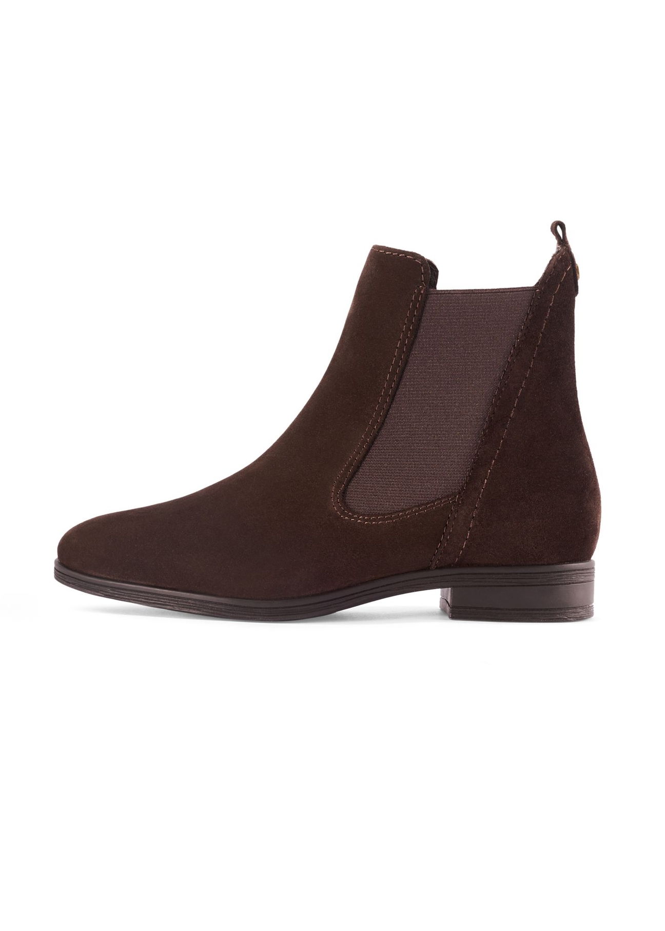 Women's brown suede ankle boots BUTYD-1009-89(Z25) - side view of the product on a white background.