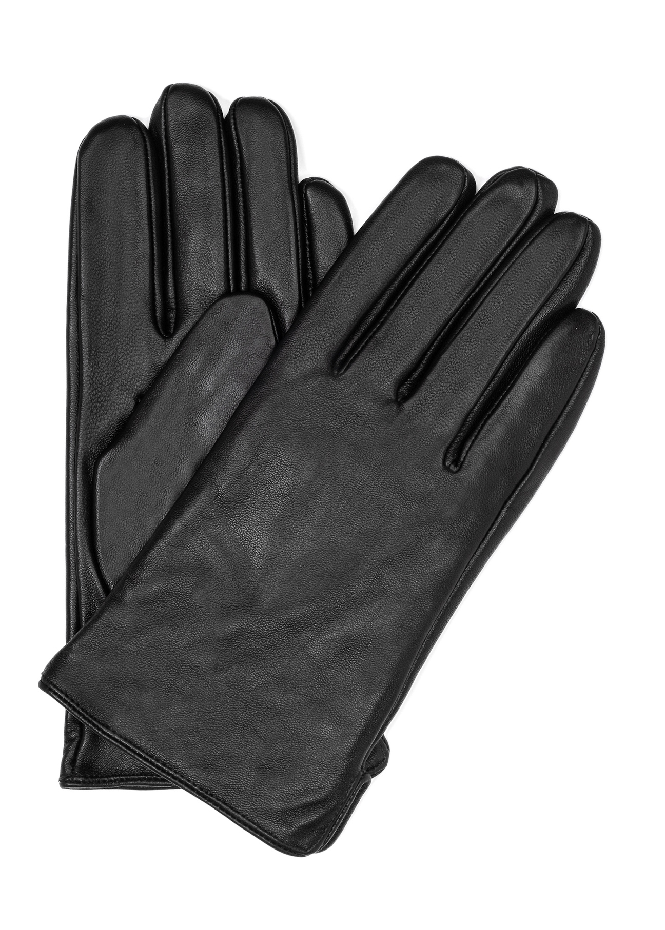 Men's leather gloves in black REKMS-0009A-99(Z26), front product view on white background.