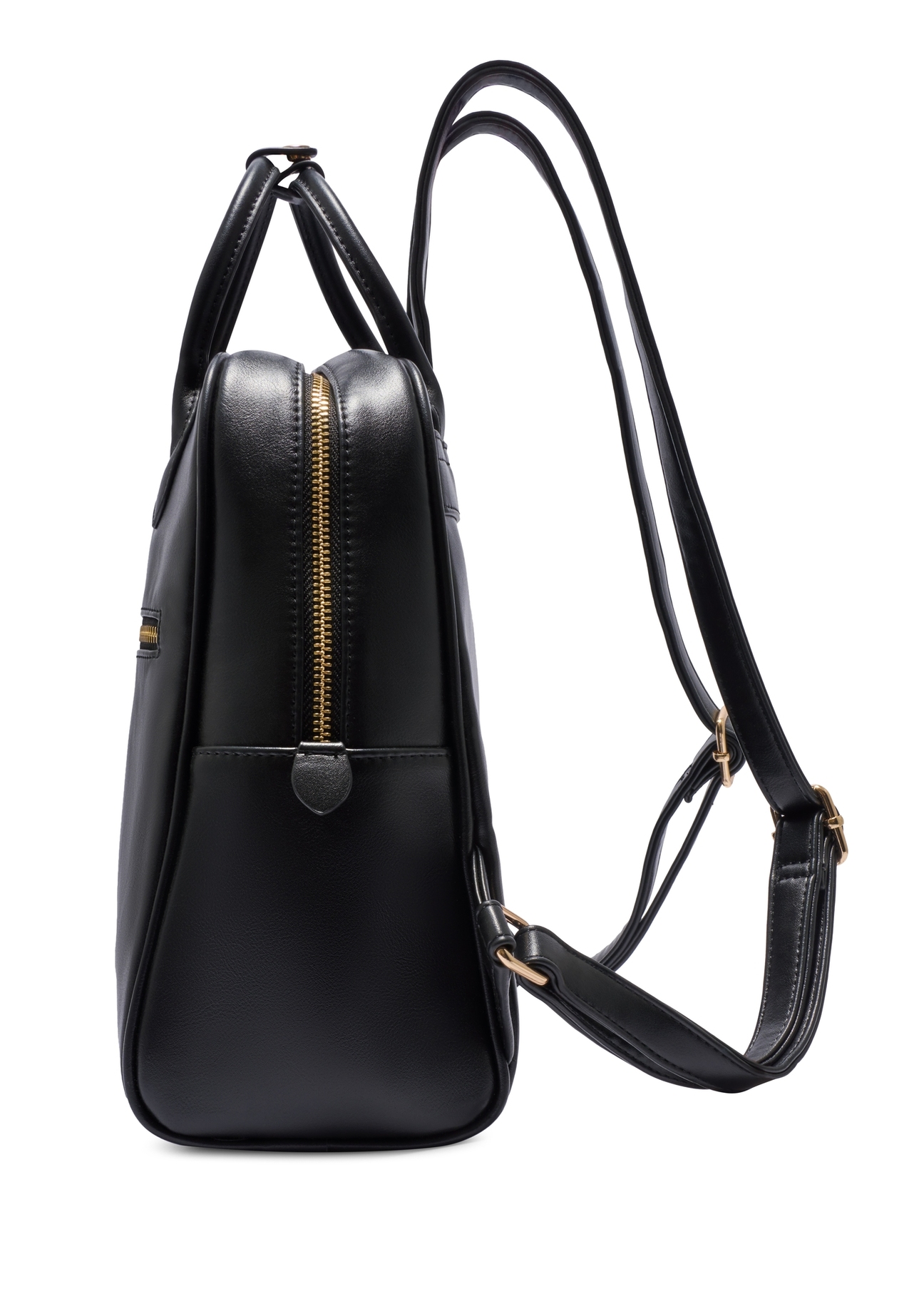 Black women's imitation leather backpack TOREC-1129-99(W26), side product view on white background.