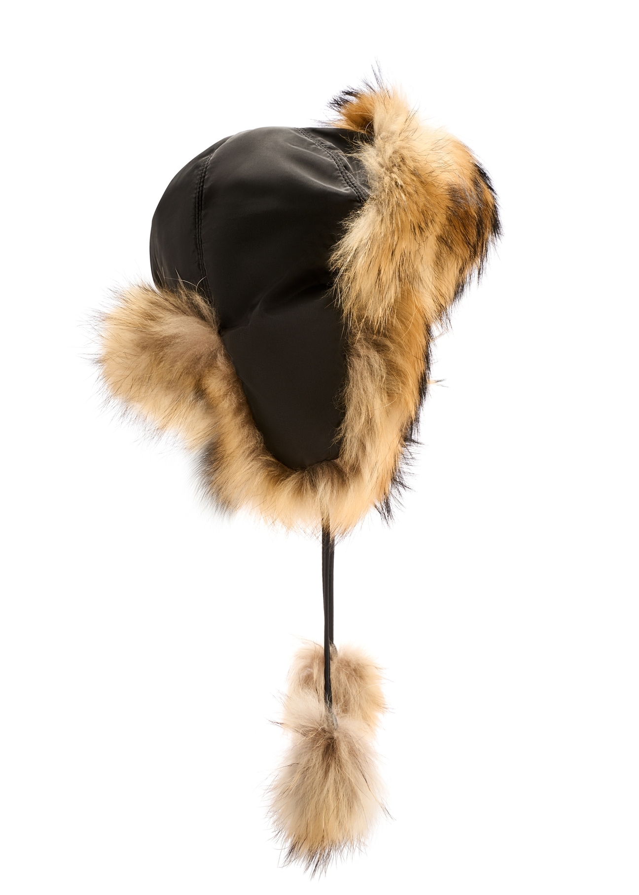 Women's hat with natural raccoon fur CZADF-0048-99(Z25), product view from the side on a white background.