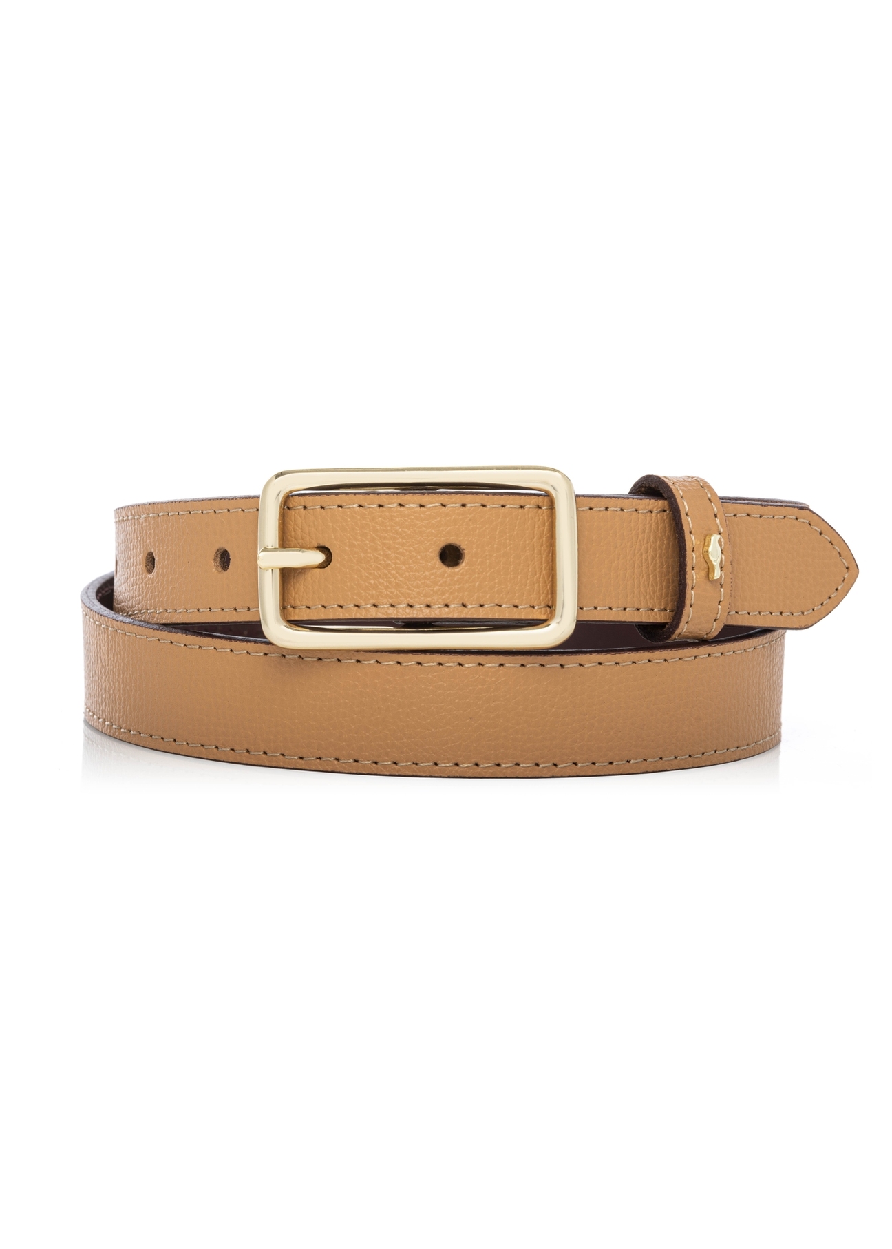 Beige women's leather belt PASDS-0307-1C(W26) - front product view, on a white background.