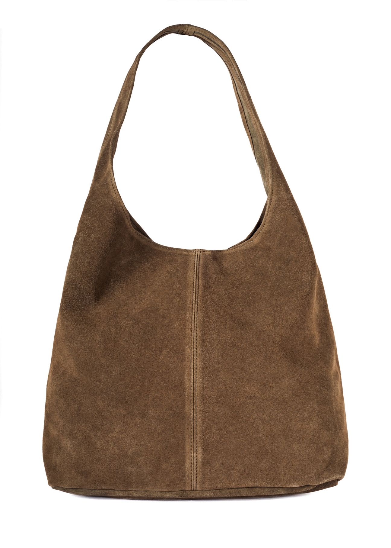 Women's suede shopper bag khaki TORES-1177-57(Z25), back view of the product on a white background.