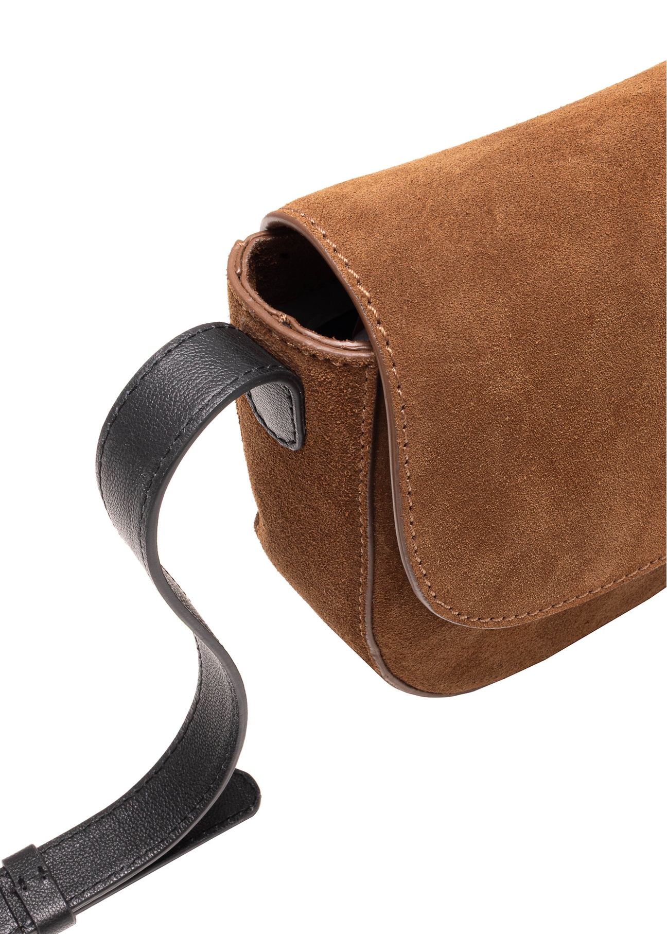 Brown suede women's messenger bag TORES-1168-88(Z25), close-up of the product detail on a white background.
