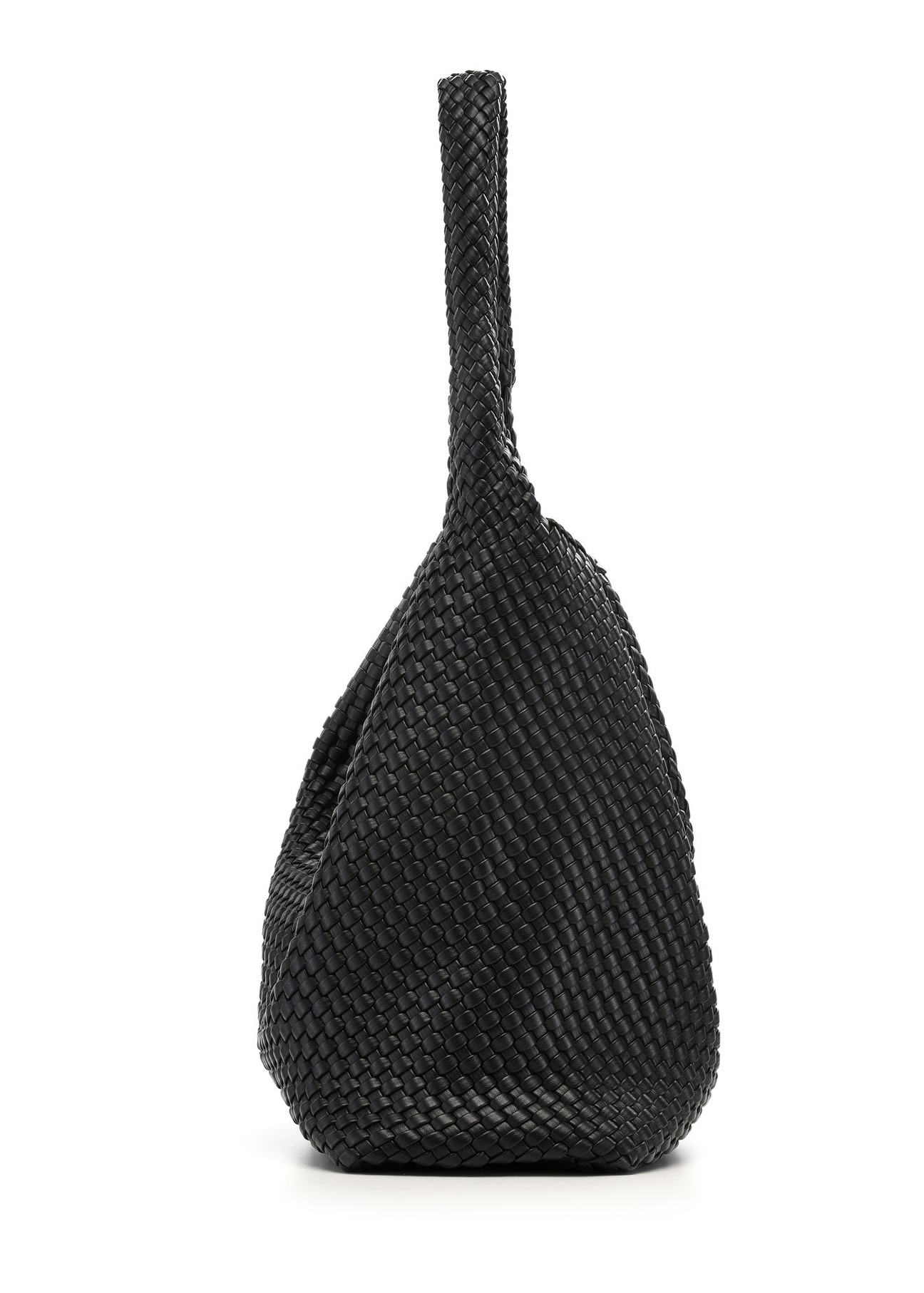 Black woven shopper bag TOREC-1148-99(W26) - side view of the product, on a white background.