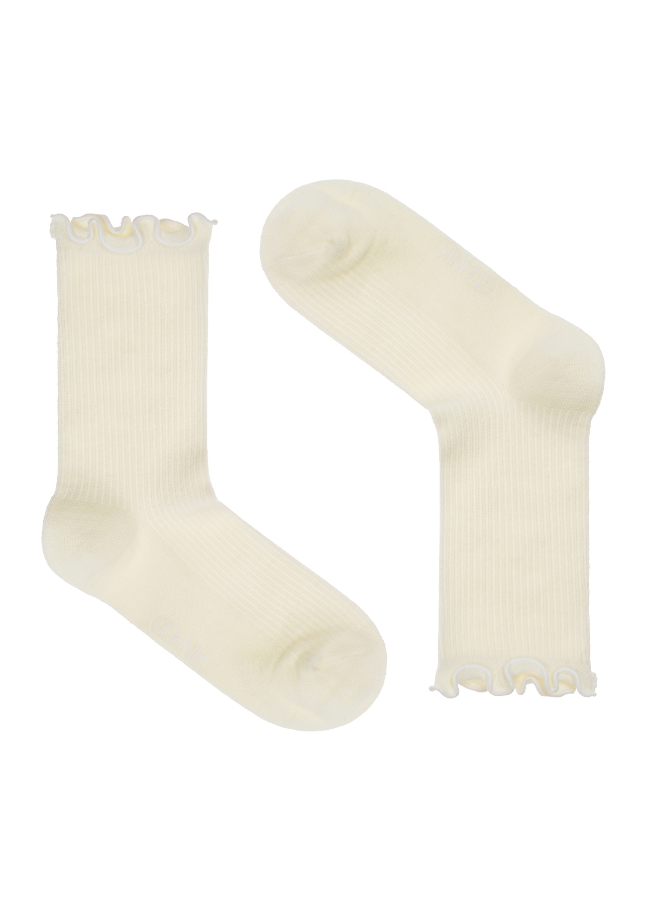 Cream women's socks with frill SKADT-0060A-12(Z23)-01