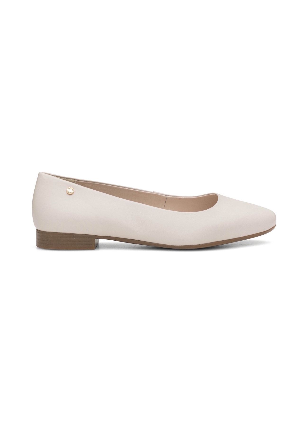 Cream leather women's ballet flats BUTYD-1049B-0B(W26) - side product view, on a white background.