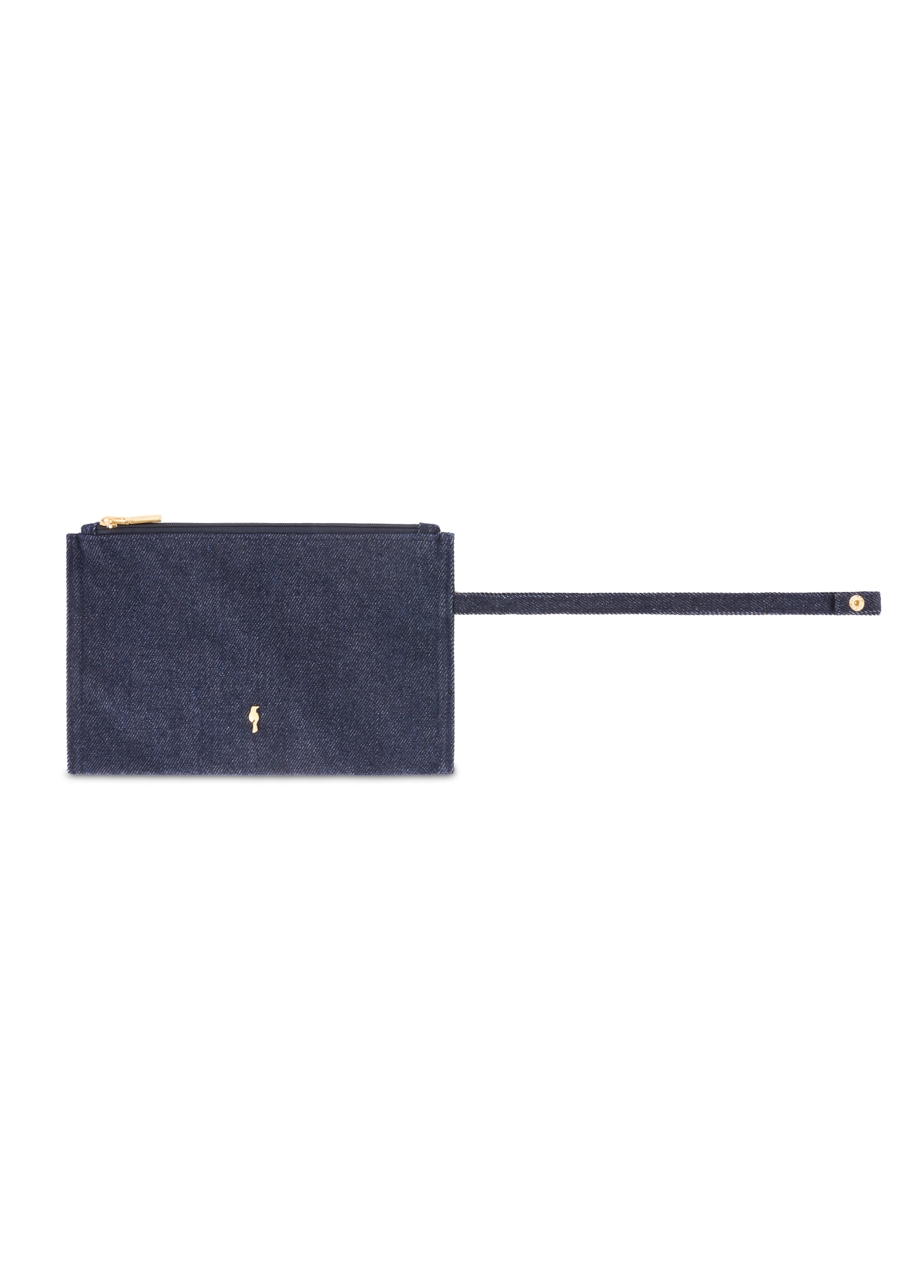TOREN-0334-7H(W26) denim shopper bag, front view of cosmetic bag on white background.
