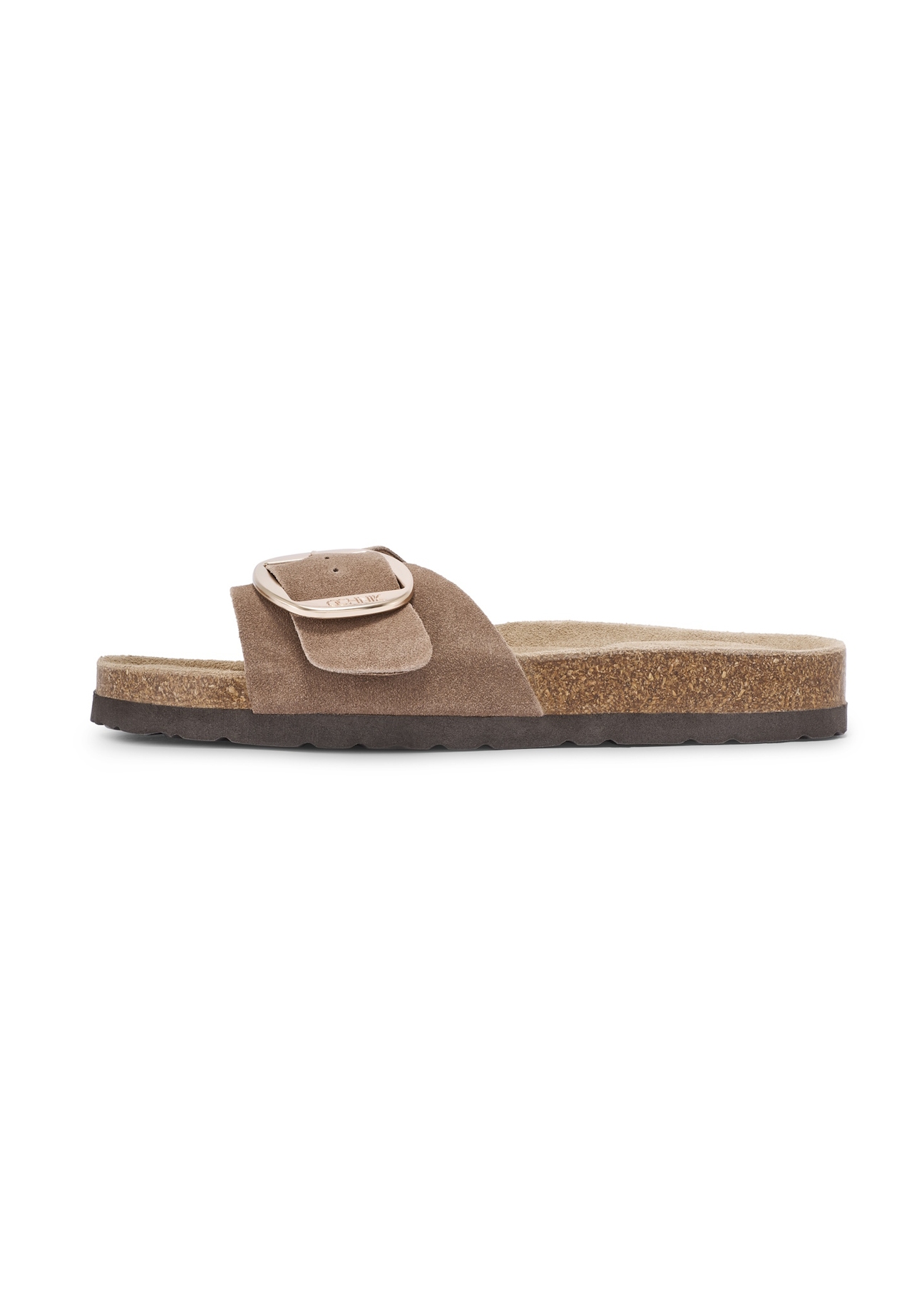 Women's leather flip-flops in camel color BUTYD-1157-1D(W26), side view of the product on a white background.