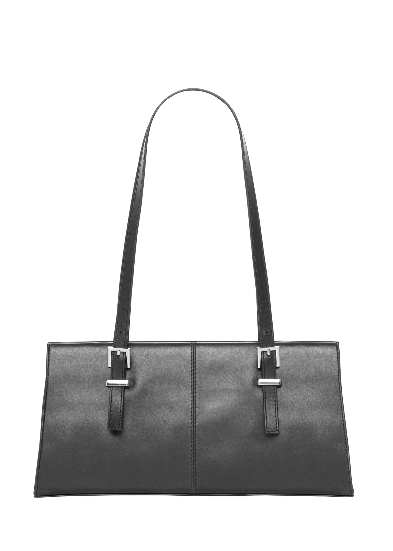 Black leather women's shoulder bag TORES-1429-99(Z26). Back view on a white background.