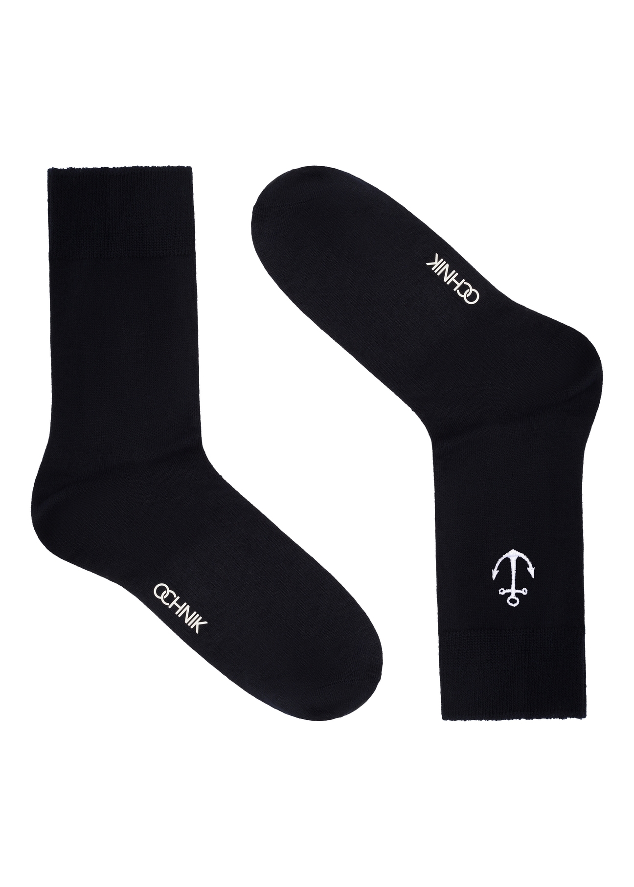 Navy blue men's long socks SKAMT-0202-7E(W26), side product view on white background.