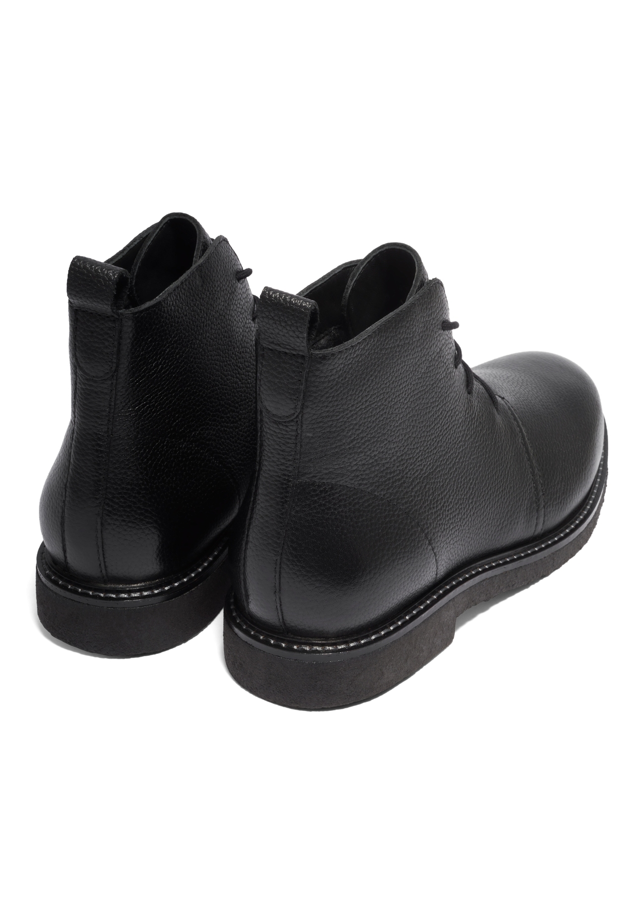 Men's black leather ankle boots BUTYM-0545-99(Z26), product view from the back on a white background.