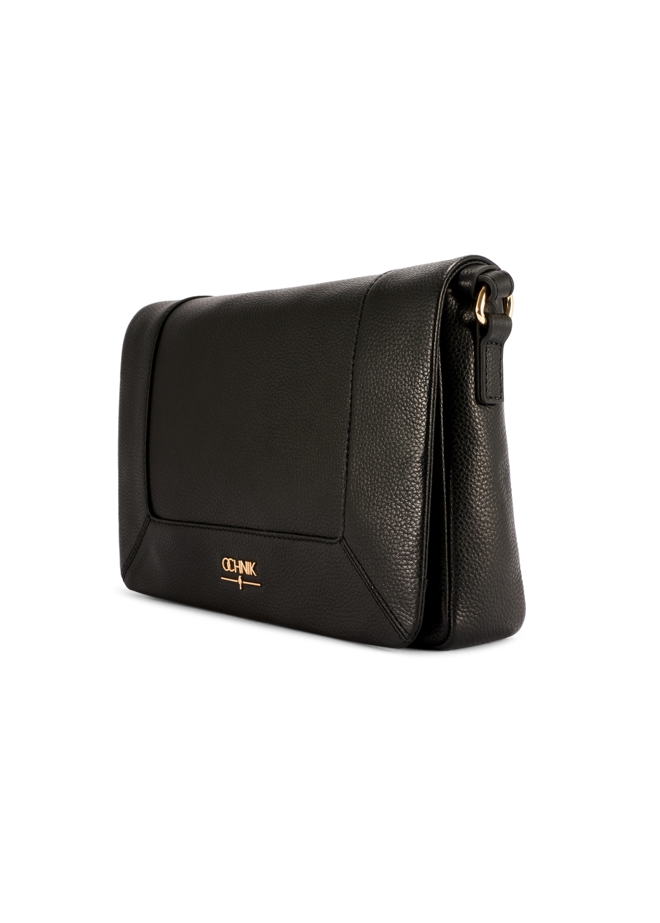 Black leather messenger bag TORES-1266-9I(W26) - diagonal product view, on a white background.