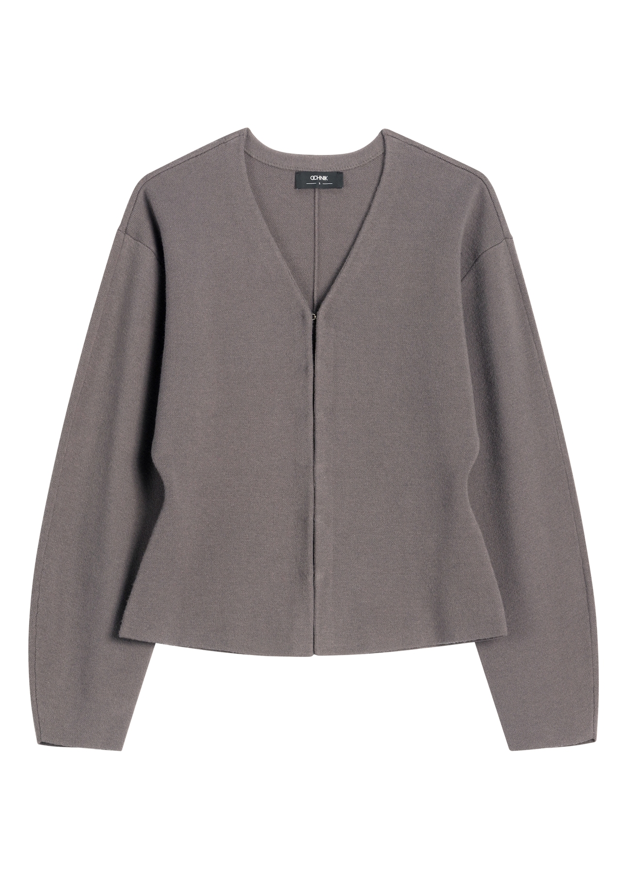 Graphite knitted women's cardigan KARDT-0066-9D(Z26), front product view on a white background.