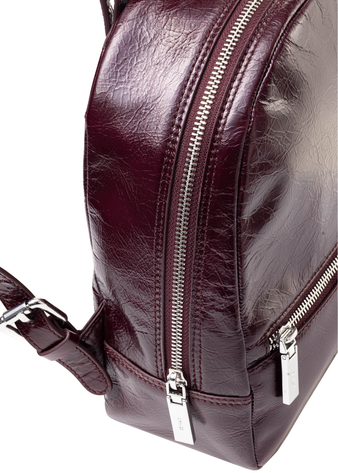 Burgundy leather women's backpack TORES-1173-49(Z25), close-up detail on white background.