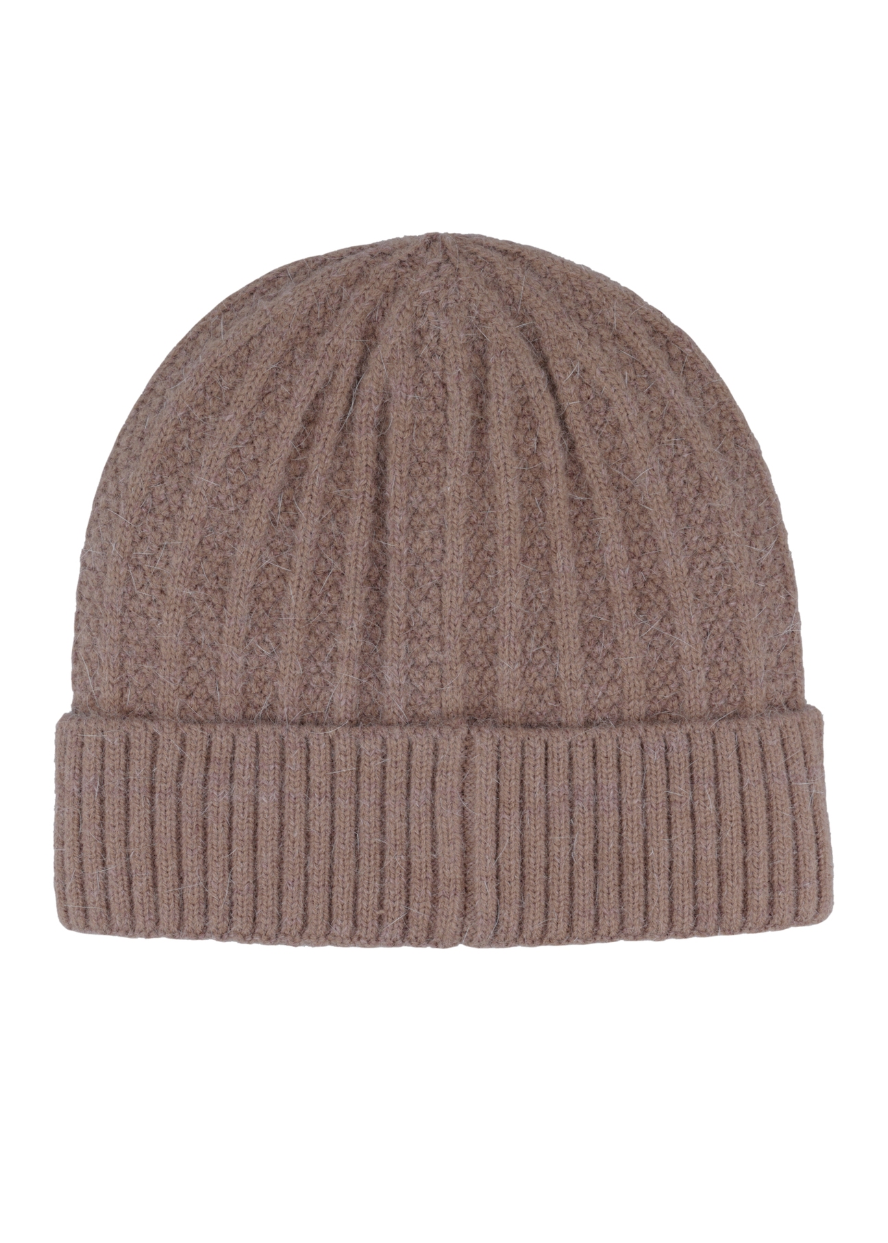 Women's winter hat in cool beige color CZADT-0237-1K(Z26), product view from the back on a white background.