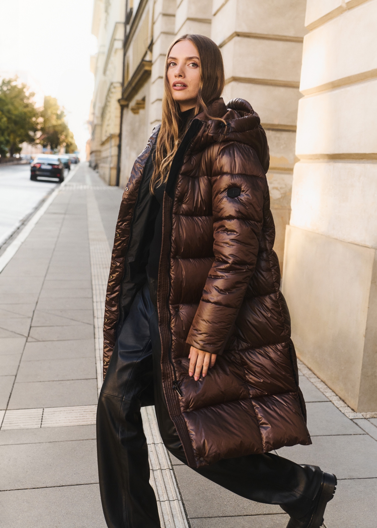 Brown long winter women's jacket KURDT-0531-89(Z25)
