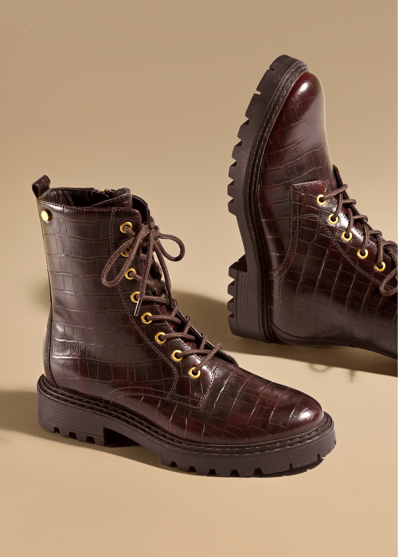 Burgundy croco women's ankle boots BUTYD-1192-90(Z25)