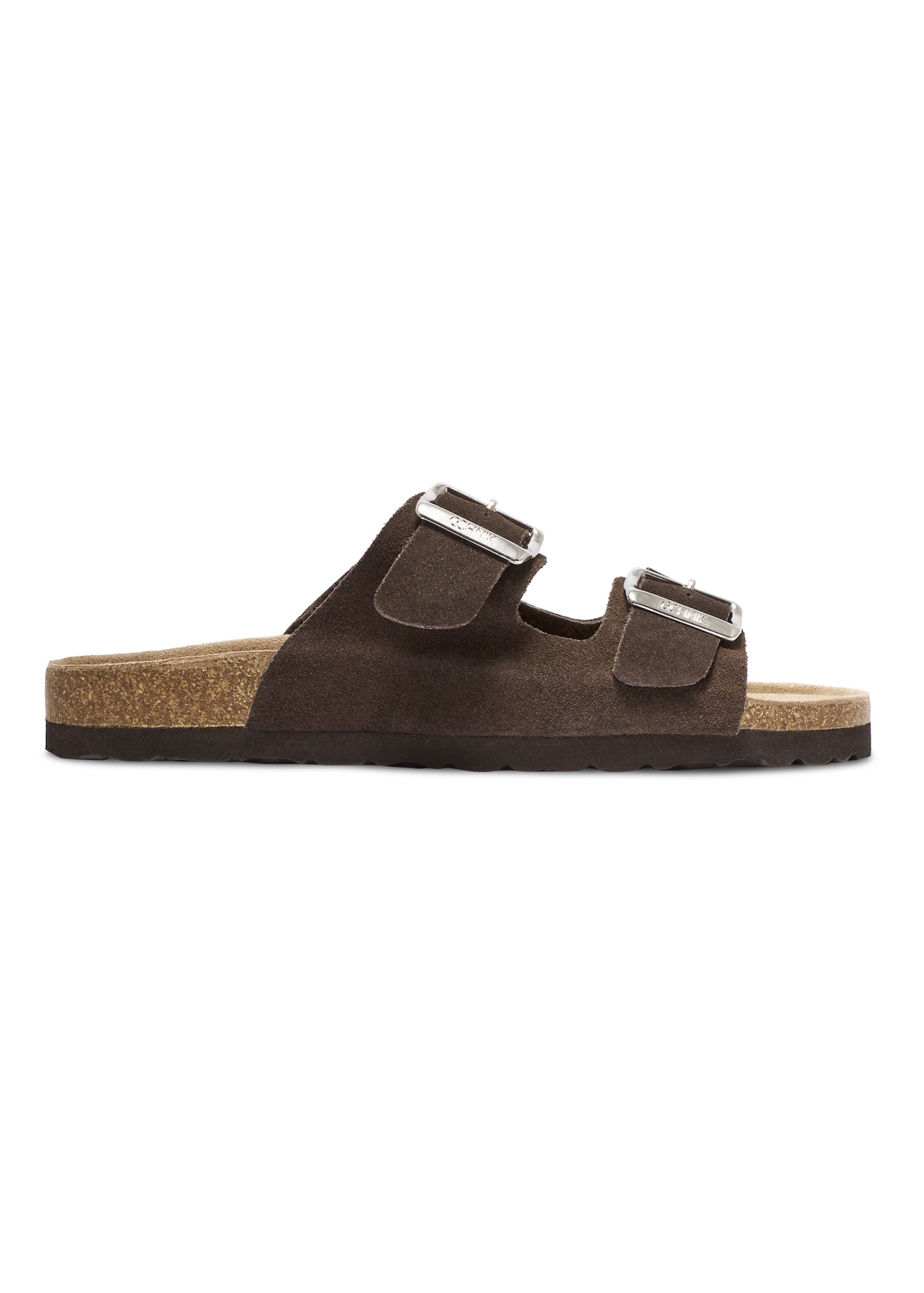 Men's dark brown leather flip-flops BUTYM-0495-1I(W26), side view of the product on a white background.