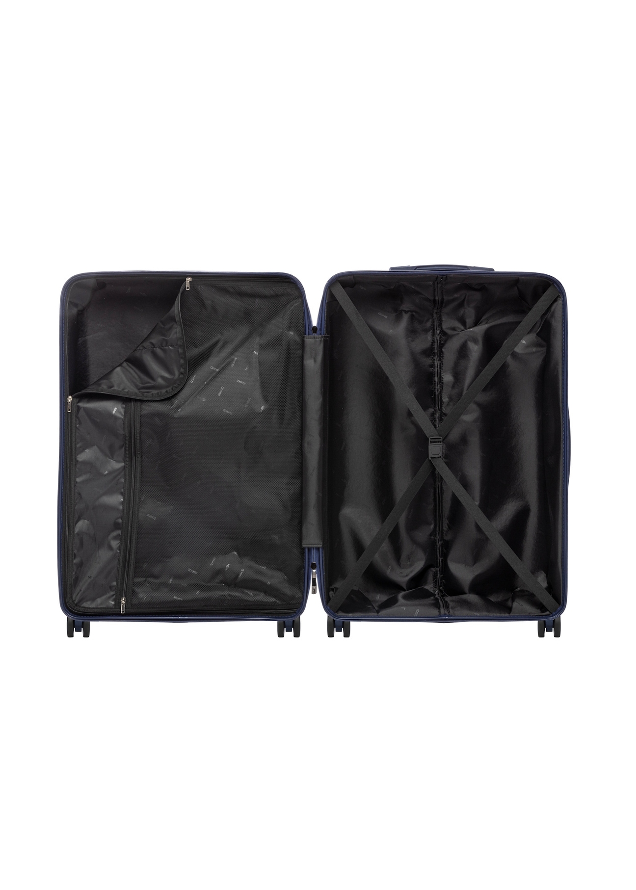 Large suitcase on wheels WALPP-0026-7D-28(W26), product view inside on white background.