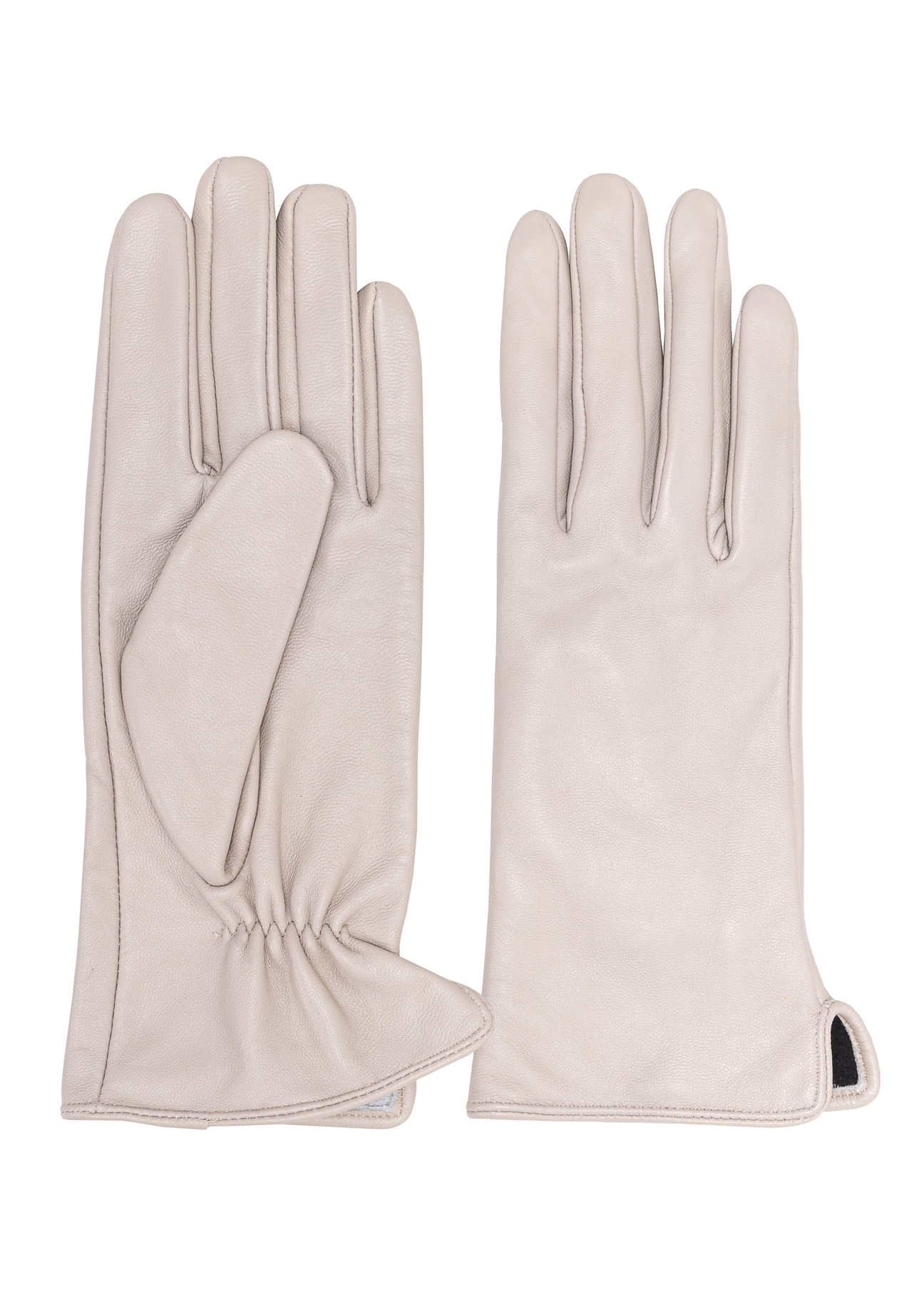 Women's leather white gloves REKDS-0001A-12(Z25), product view from the front and back on a white background.