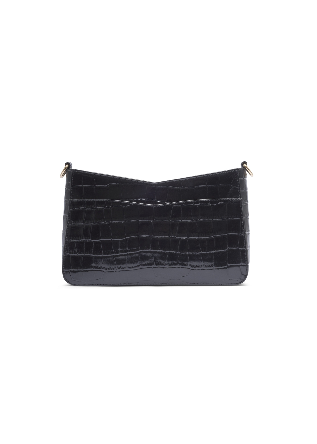 Black leather croco handbag TORES-1326-9G(Z26), product view from the back on a light background.